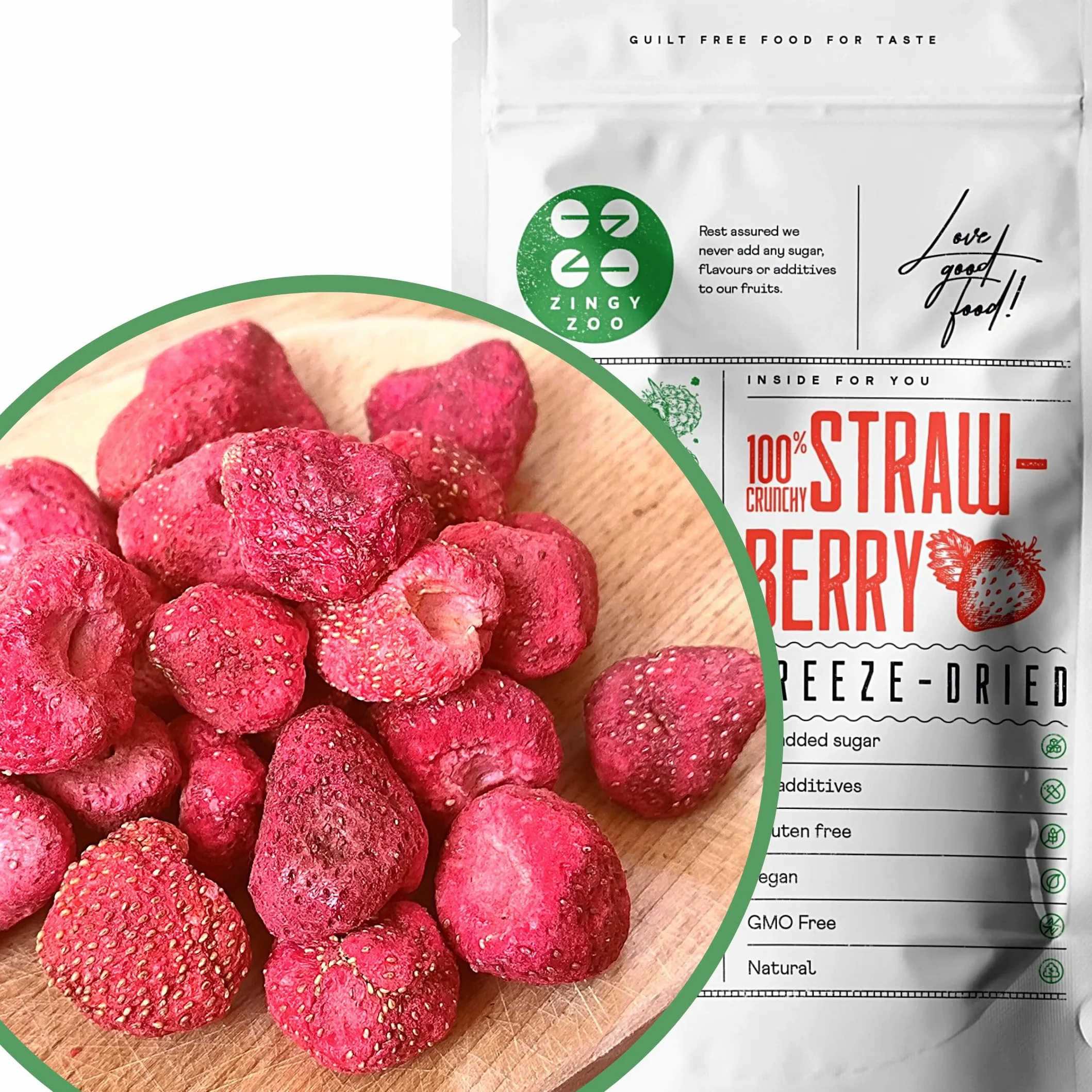 Fresa Liofilizada Entera 100% Fruta Pura Sin Azucar Vegana Cruda Strawberry ZingyZoo