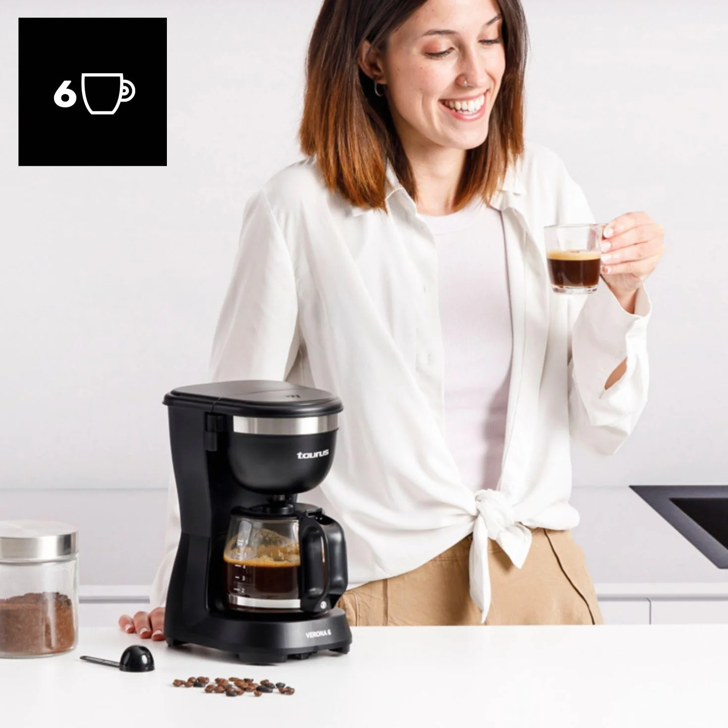 Taurus Verona 6 Cafetera de Goteo 600W 600ml BPA Free Negro Mate