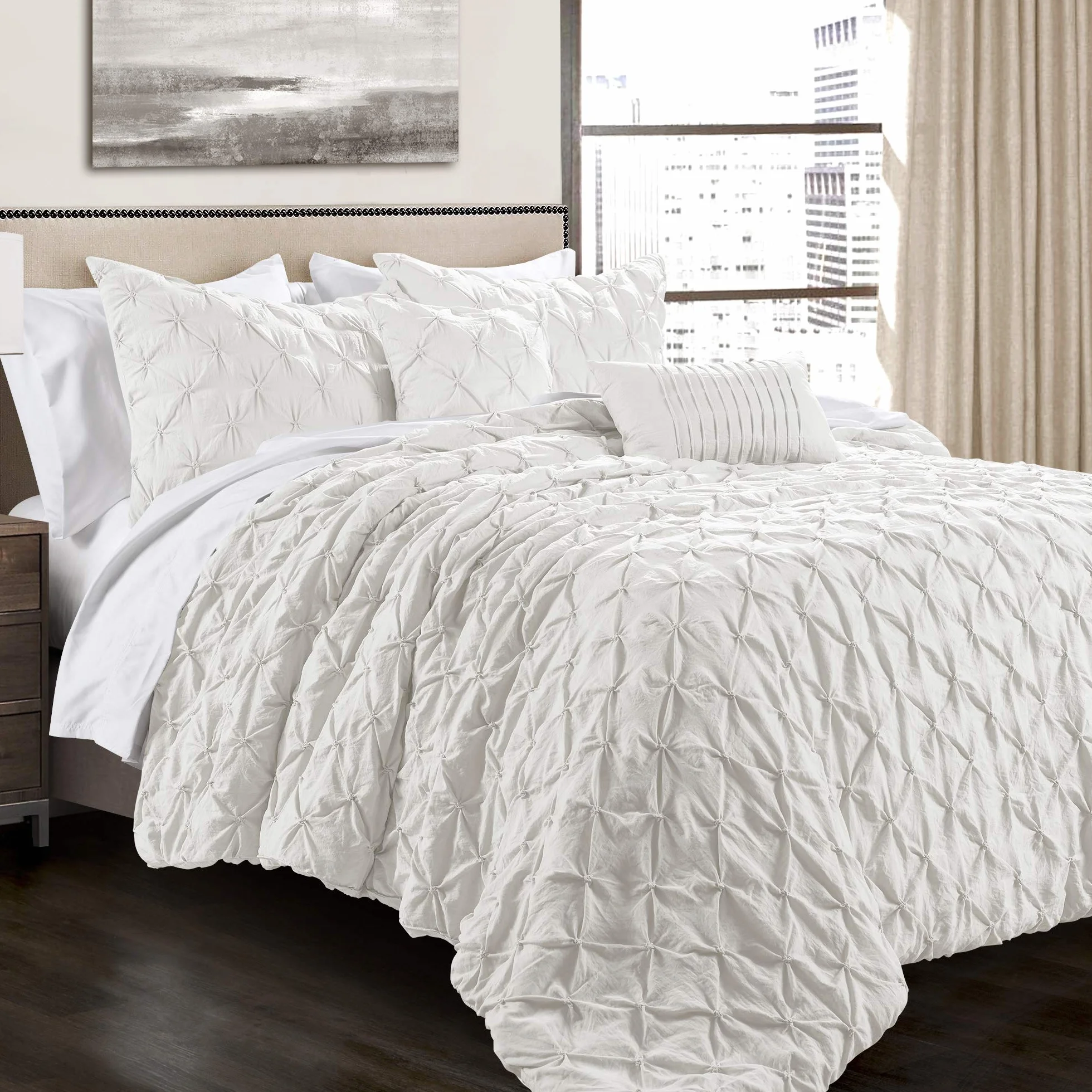 Lush Decor Pintuck Ravello Pintucks, Poliéster, Blanco, King Size