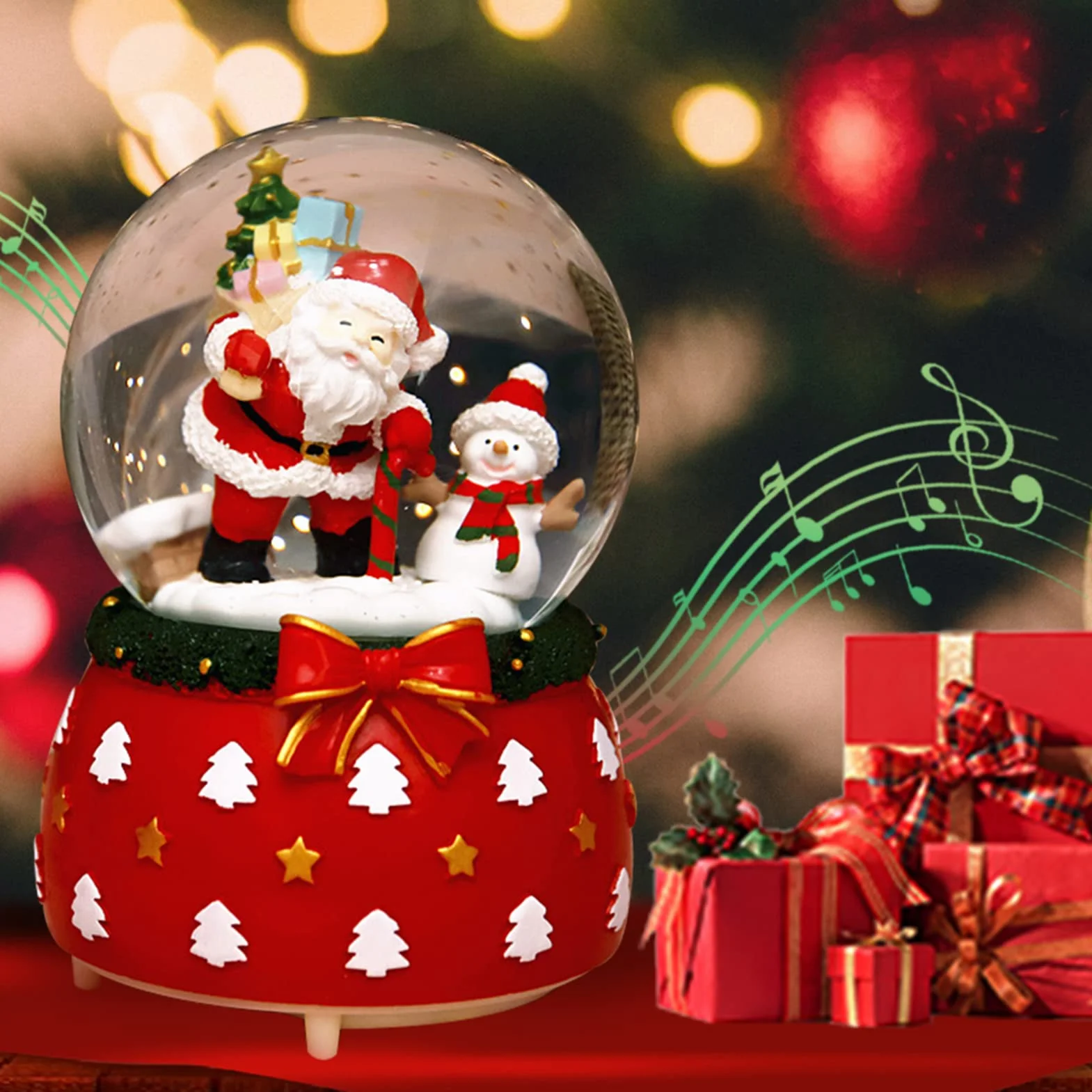 Linternas de Globo de Nieve de Navidad con Purpurina Giratoria Rojo