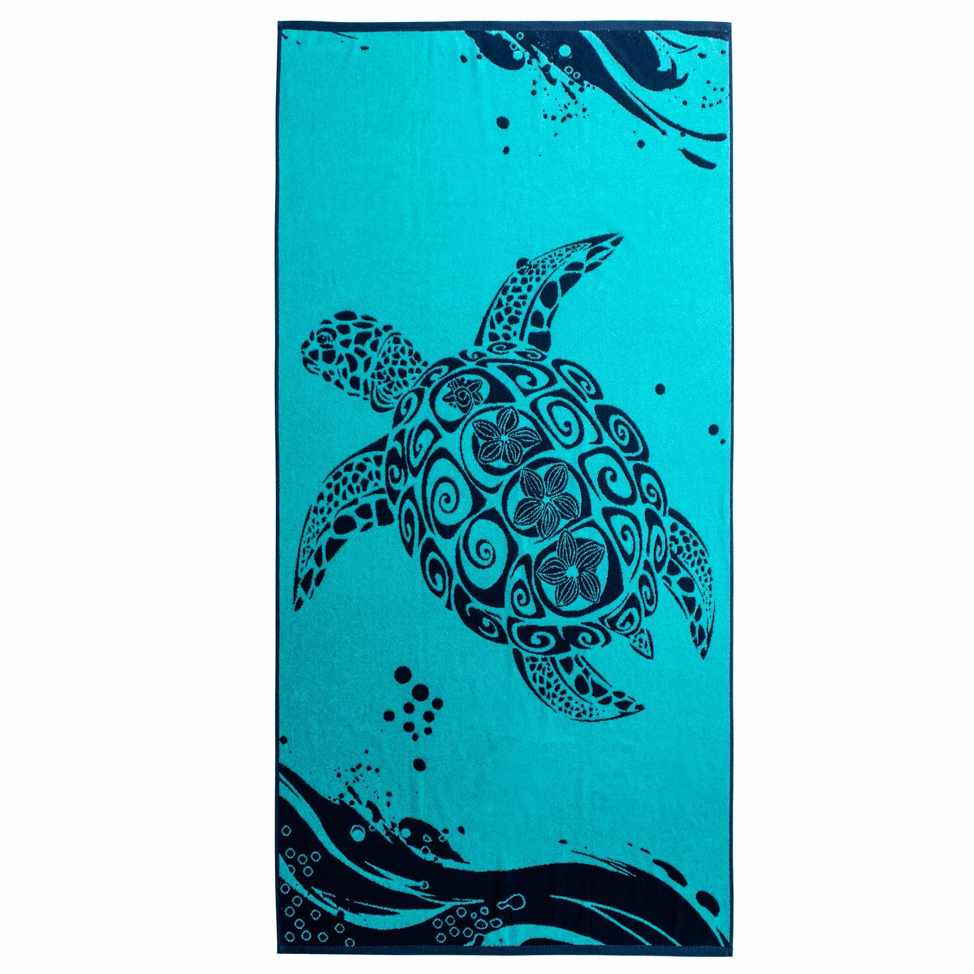 Toalla de Playa Grande 90 x 180 cm 100% algodón, Toalla de baño de Terciopelo, Color Azul Oscuro, Azul Marino, Blanco Tortuga