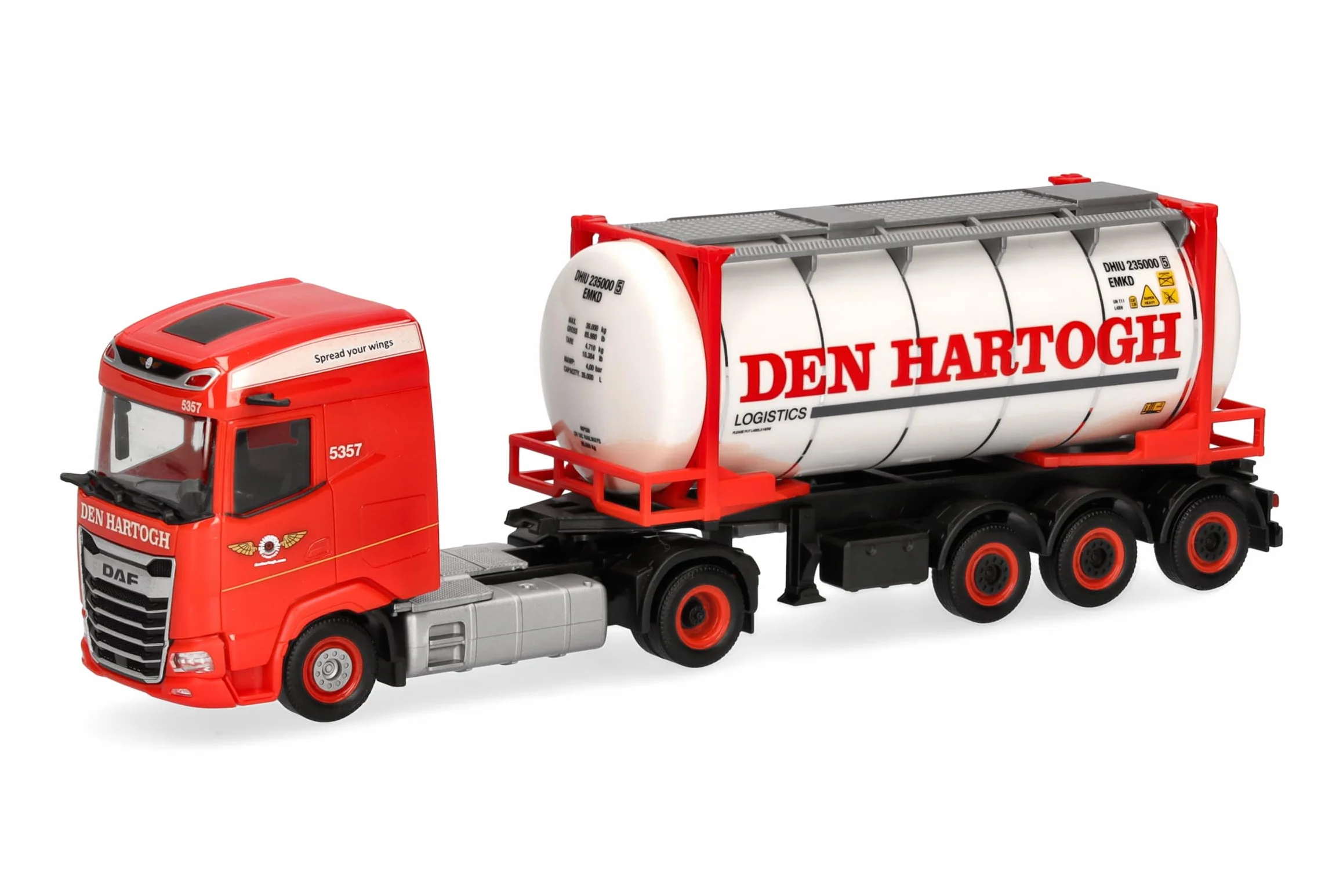 Herpa Miniatura del camión DAF XG tráiler con contenedor Intercambiable Den Hartogh (Países Bajos), Escala 1/87, maqueta de colección, modelismo, Modelo alemán, Figura plástico