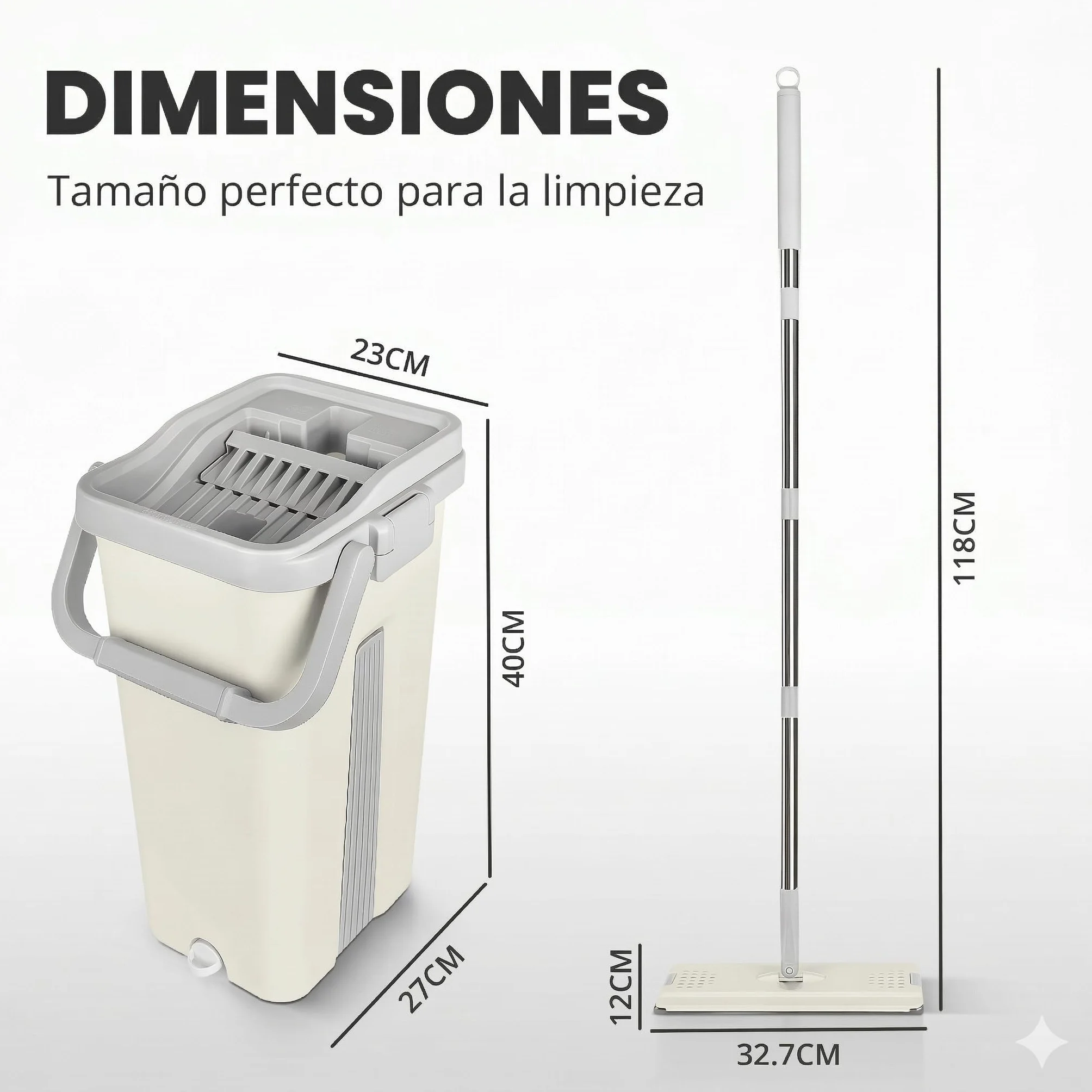 JUPPLIES Mopa Fregona con Cubo Escurridor Doble Compartimento 7,5 L Sistema Giratorio Mango Telescópico Recambios Microfibra Blanco 6 Recambios