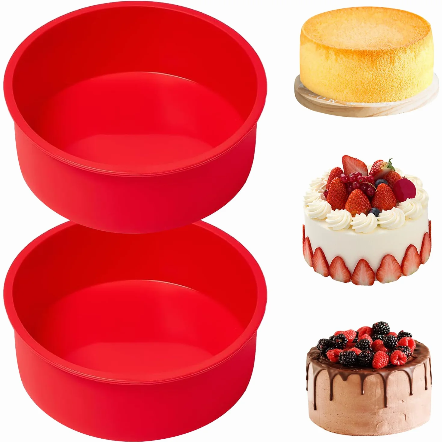 YXHZVON 15CM Molde de Silicona para Horno, 2PCS Moldes Silicona Reposteria Redondo, Molde Silicona Bizcocho Redondo, Molde para Pasteles y Panes, Rojo