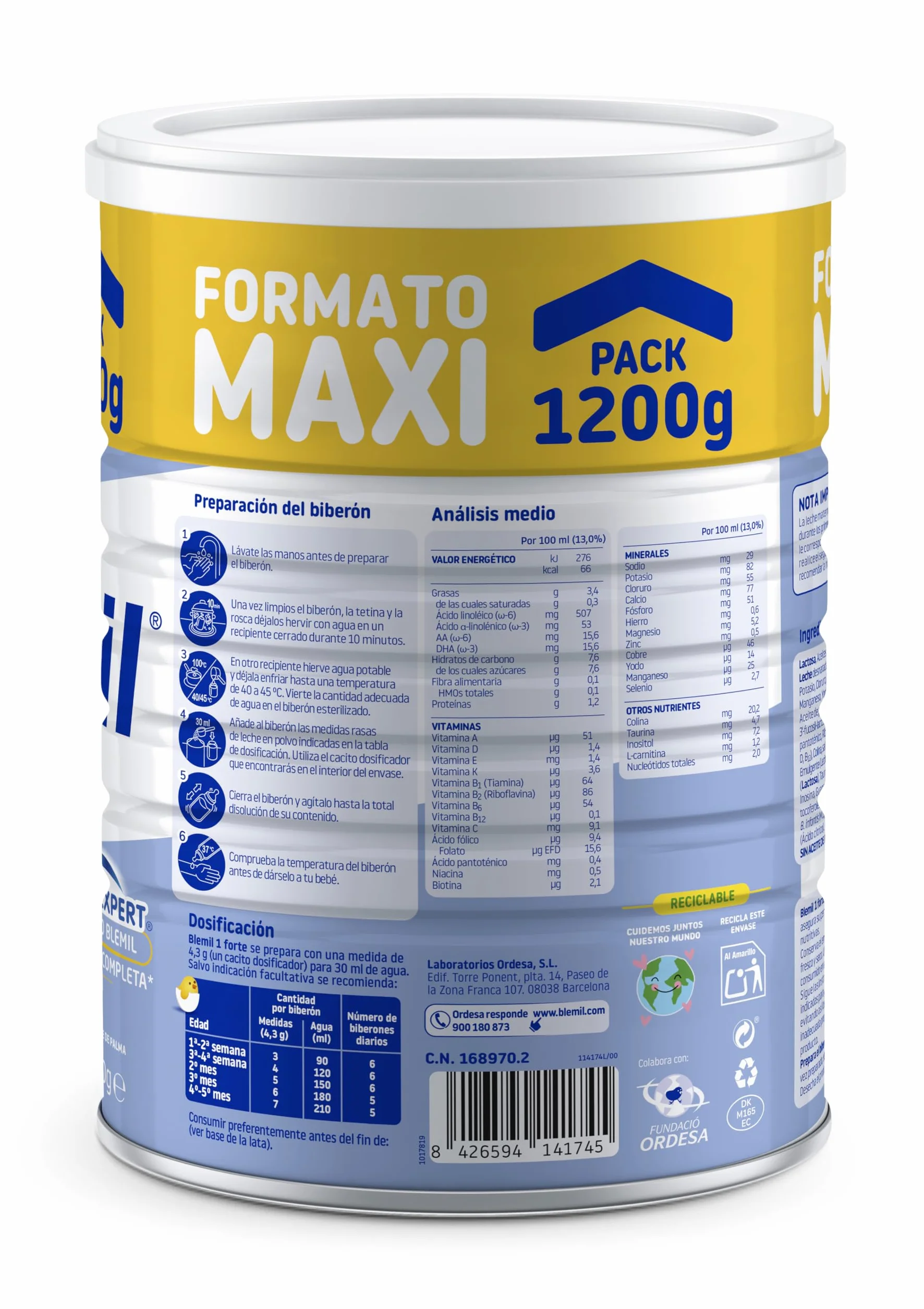 Blemil 1 Forte 1200g Leche de Inicio en Polvo para Lactantes Formato Ahorro