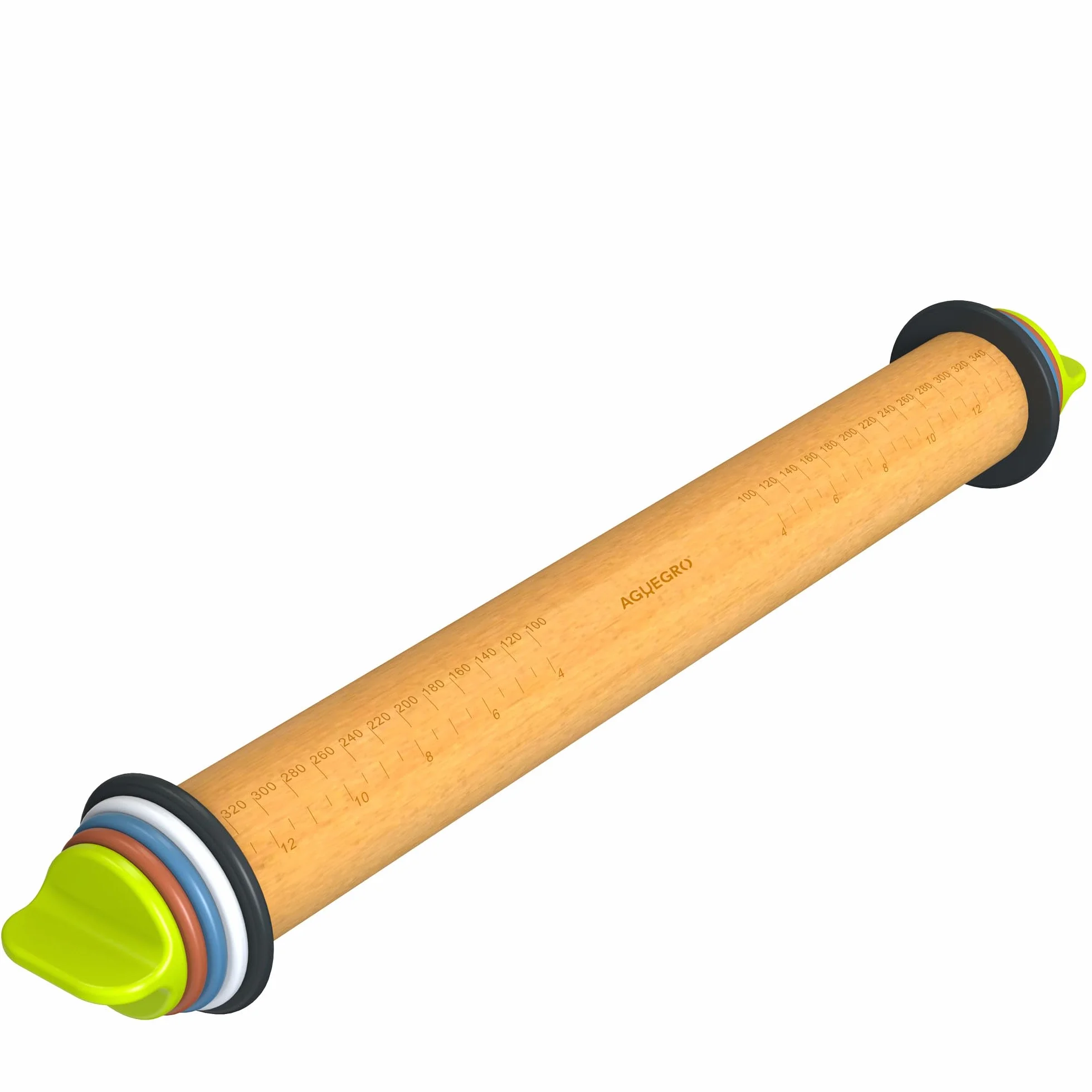 Rodillo con anillo de grosor ajustable, grosor de masa para hornear, fondant, pizza, corteza, galletas, pastelería, rodillo de madera de 13.6 pulgadas con 4 anillos de grosor multicolor