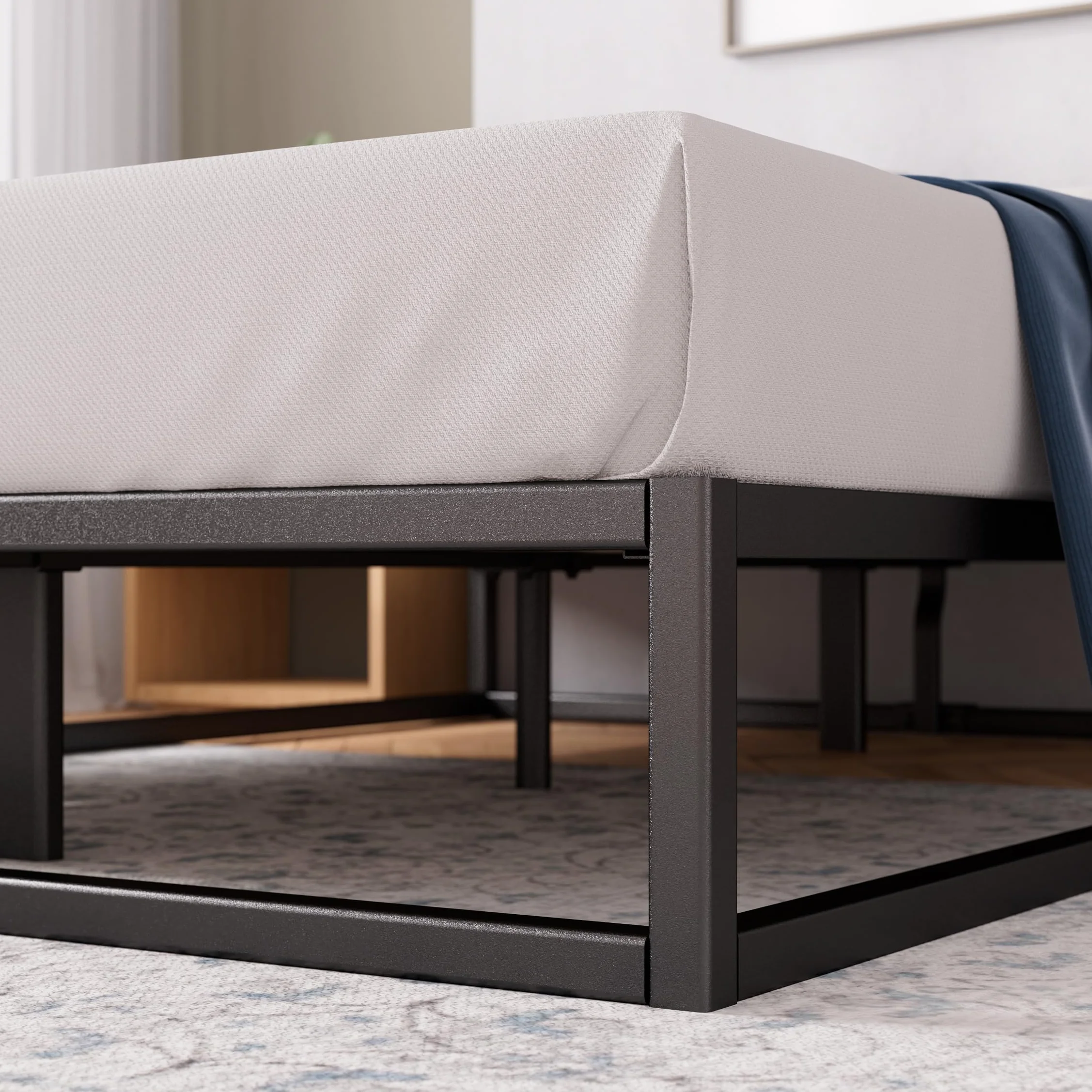 Zinus Joseph Somier 135x190 cm - Altura 25 cm - Base Cama Matrimonio en Acero - Láminas de Madera - Montaje Fácil- Espacio de Almacenamiento - Negro