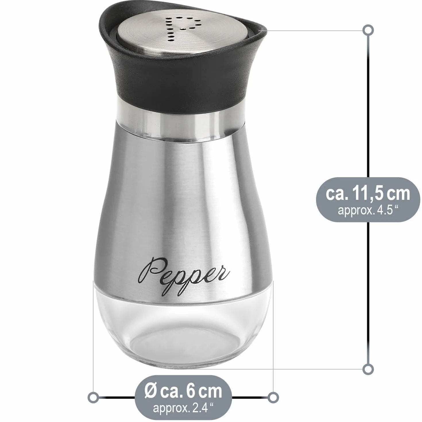 COM-FOUR® Juego de salero y pimentero de acero inoxidable y vidrio 2 piezas plateado