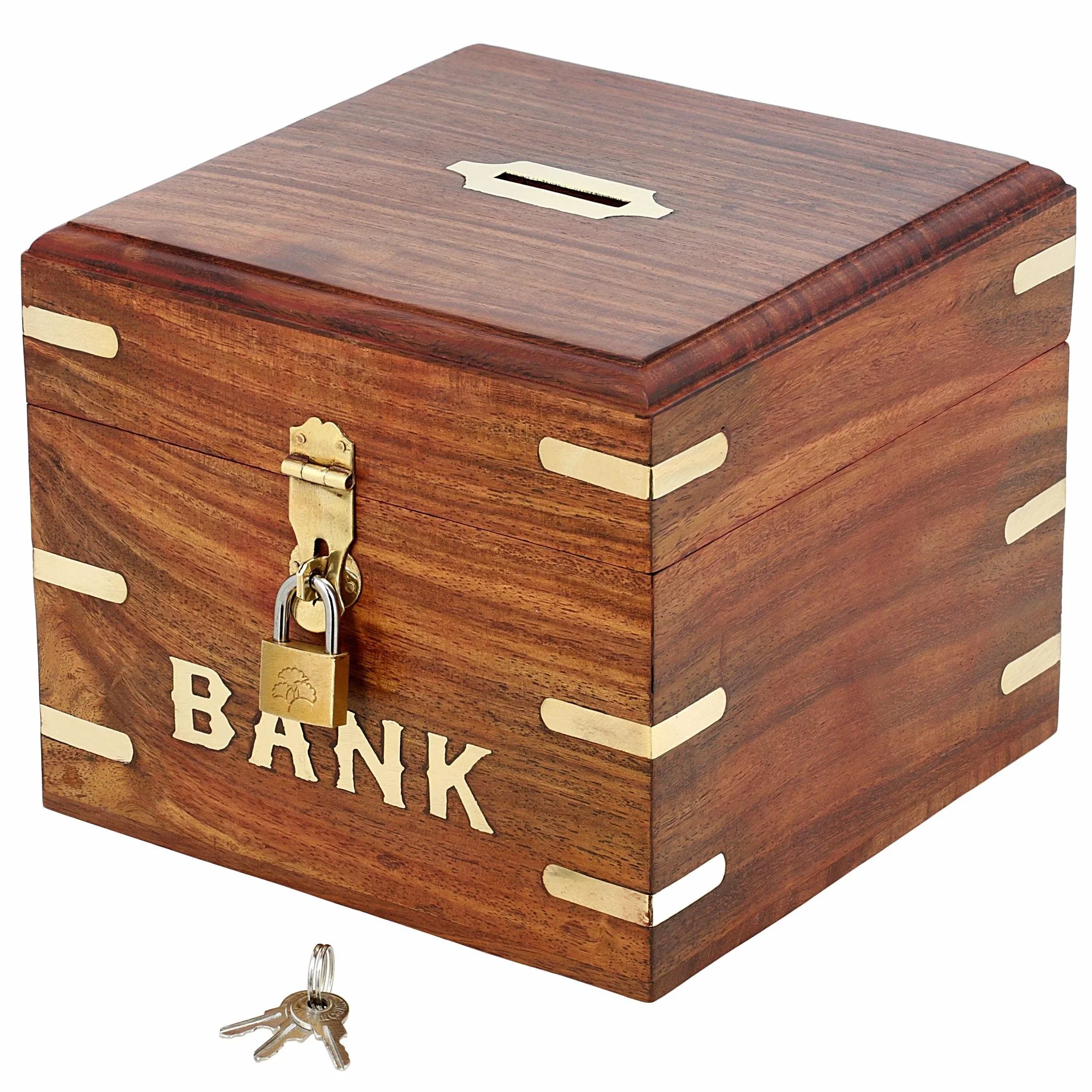 Caja de Madera para Hucha Hecha a Mano Cuadrada con Cerradura y Llave Ahorro de Dinero 6x6 Pulgadas