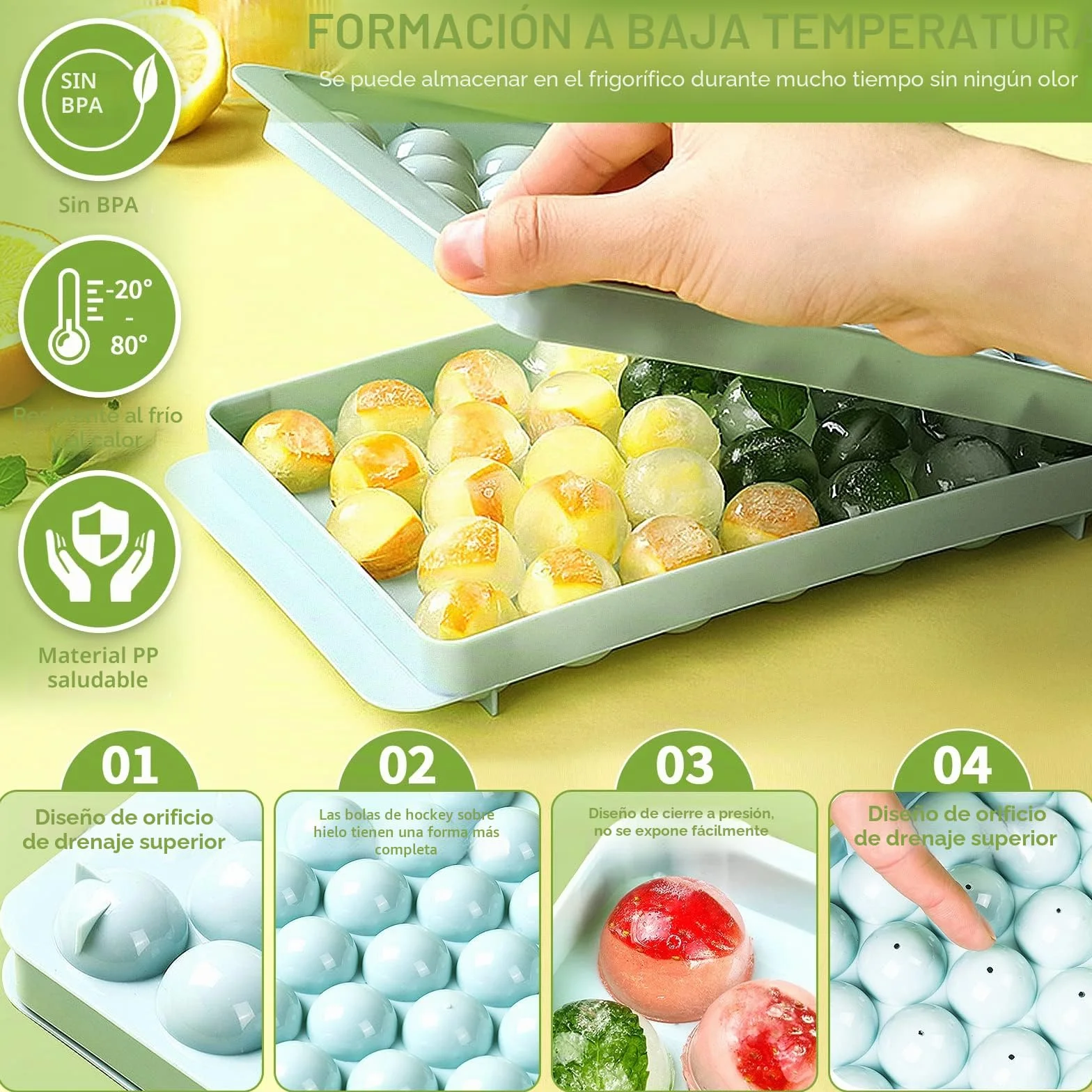 FAMKEEP Bandeja de Cubitos de Hielo 6 Piezas con Tapa, Molde Redondo para Hielo para Congelador Whisky Cócteles