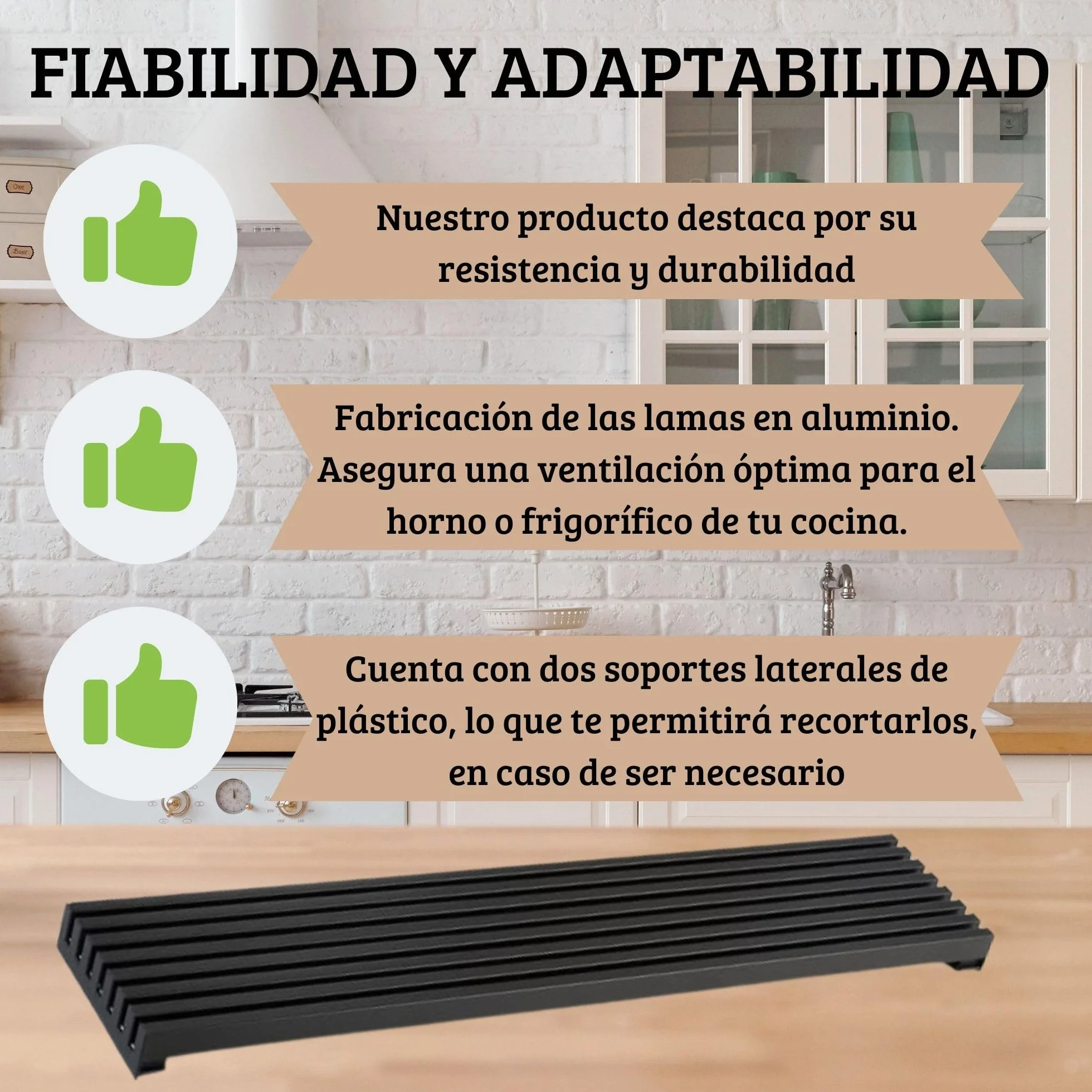 AZERODESIGN- Rejilla Horno- Rejilla Ventilacion- Rejilla ventilacion horno- Rejilla ventilacion frigorífico- Color Negro- 8 Lamas de Aluminio de 60 cm