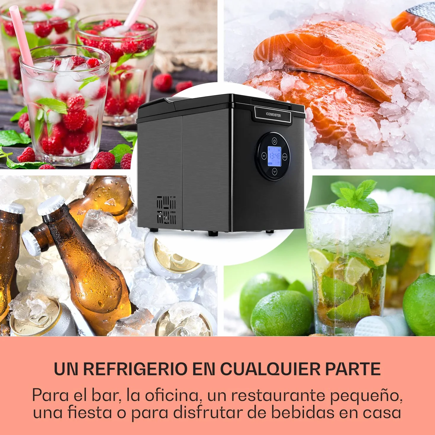 Klarstein Máquina de Hielo Portátil 2,5L 12 kg Auto Limpieza Pantalla LCD