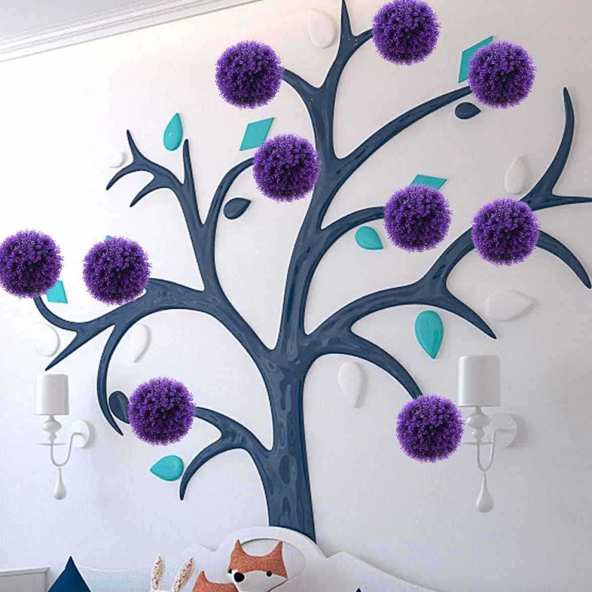 Hemobllo Mantenimiento de Bolas Topiarias 2 Piezas de Eucalipto Artificial Colgantes de Plástico Púrpura para Decoración de Fiestas y Uso en Exteriores