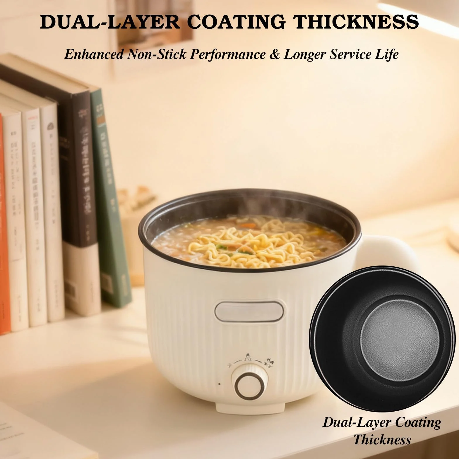 Olla eléctrica antiadherente 2L, multicocina portátil con vapor, mini olla de sopa rápida