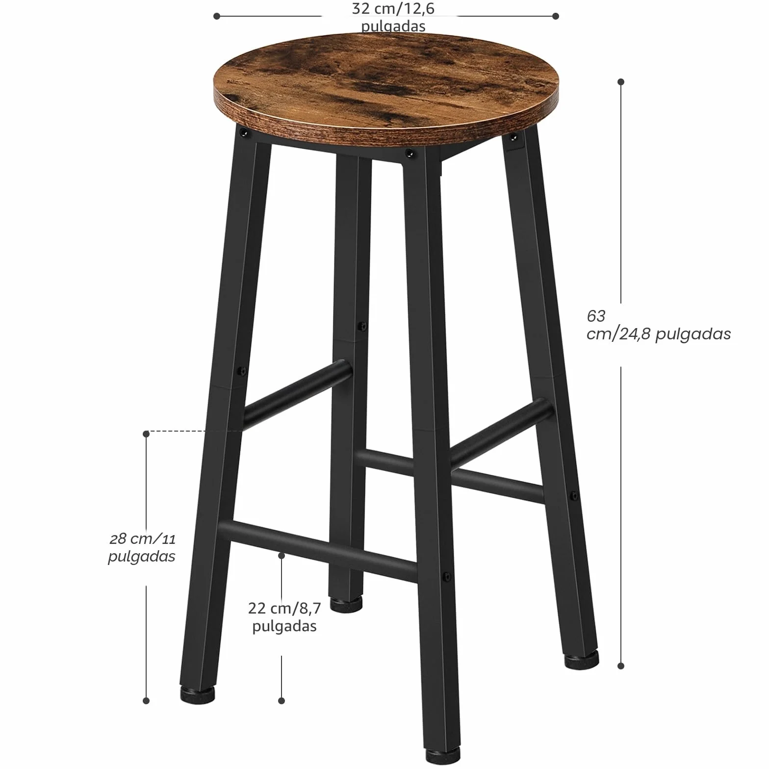 HOOBRO Taburete de Bar Juego de 2, Taburetes Altos de Cocina, Vintage Marrón y Negro