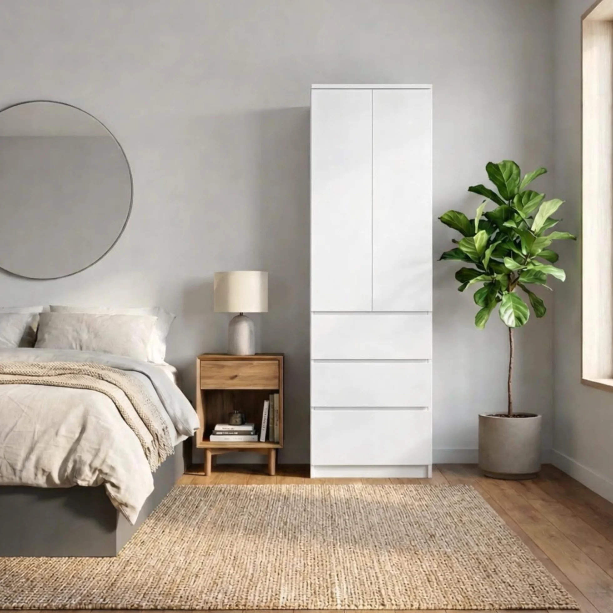 Home Collective Armario multiusos de 2 puertas con 3 estantes y 3 cajones, para dormitorio, pasillo u oficina, 50 x 40 x 180 cm, color blanco
