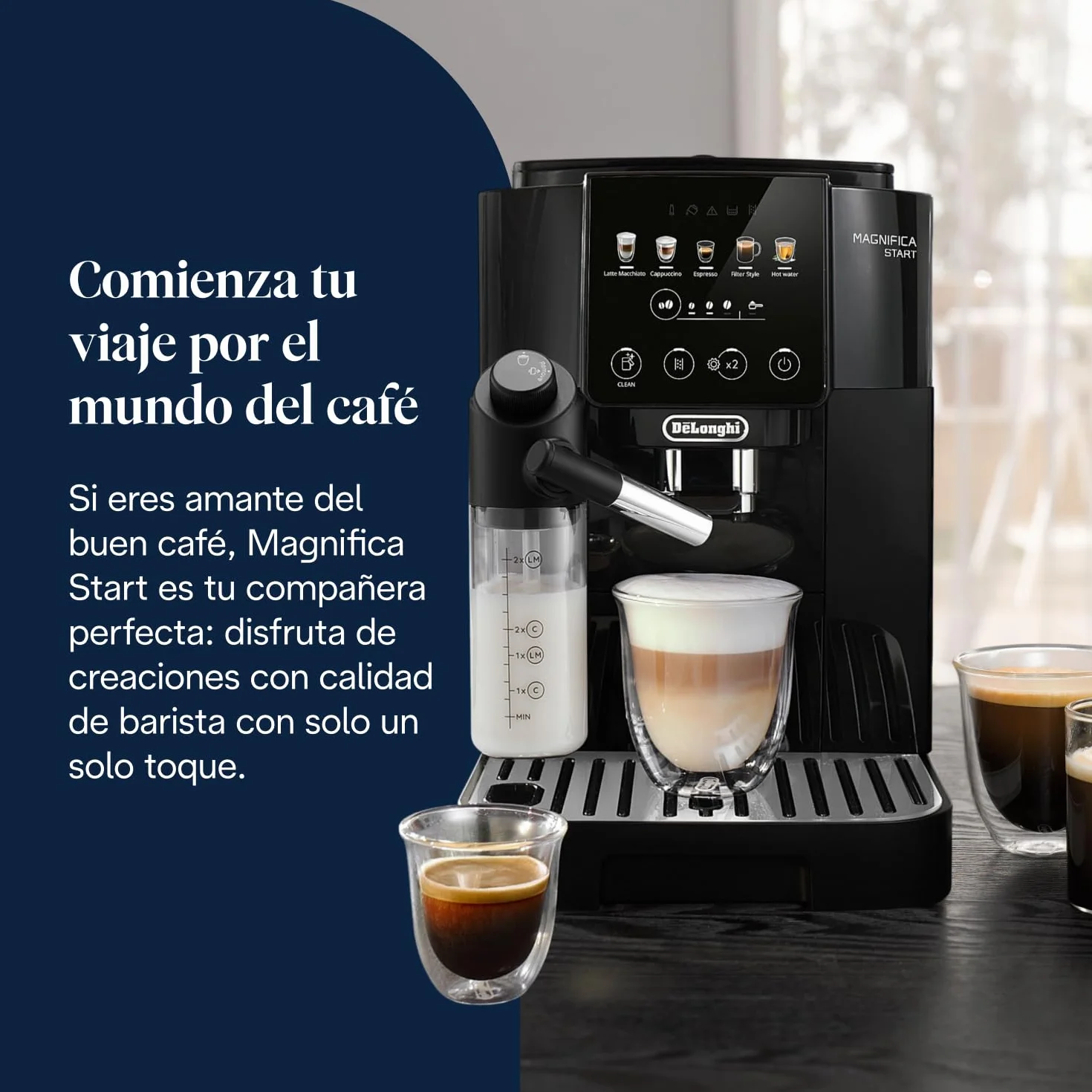 De’Longhi Magnifica Start - Cafetera Superautomática, LatteCrema Jarra de leche automática, 5 Bebidas One-Touch, Controles Soft Touch, Negro (ECAM222.91.B)