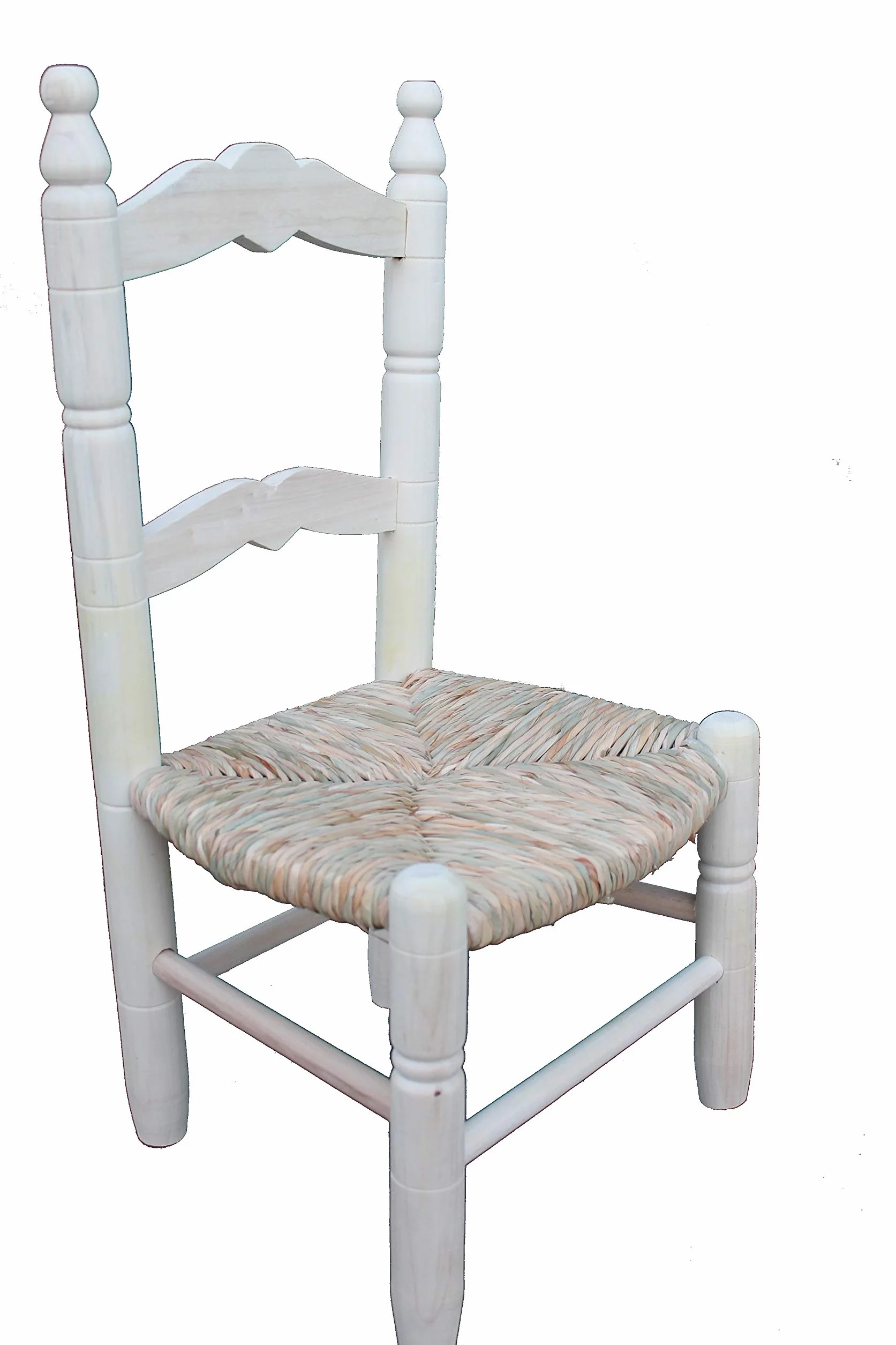 Silla Infantil Asiento Tejido con Enea. Madera al Natural para Posterior Pintado.