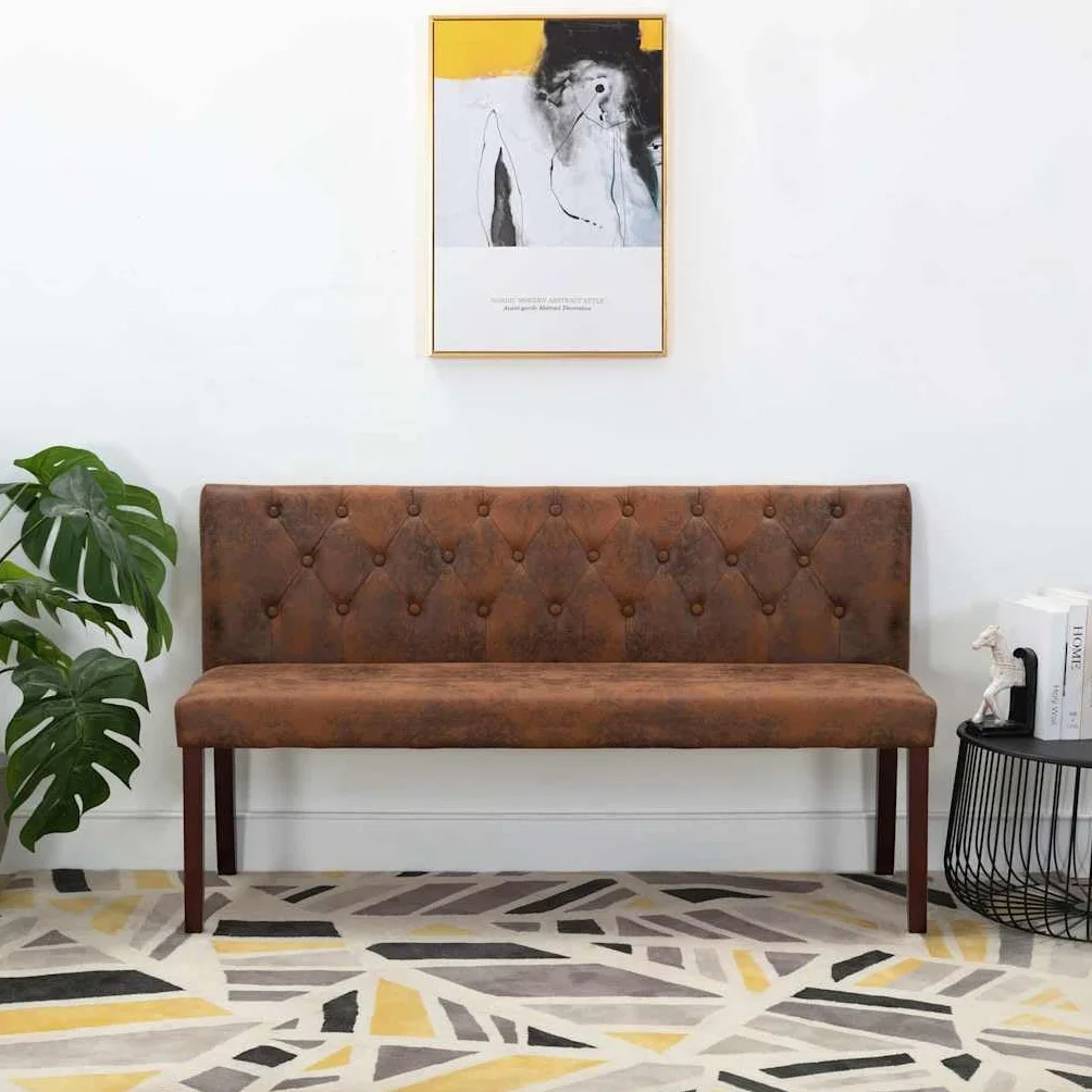 vidaXL Banco Sofás Recepción Sillas Asiento Muebles Decoración de Entrada Hogar Porche Recibidor Oficina de Piel de Ante Artificial Marrón