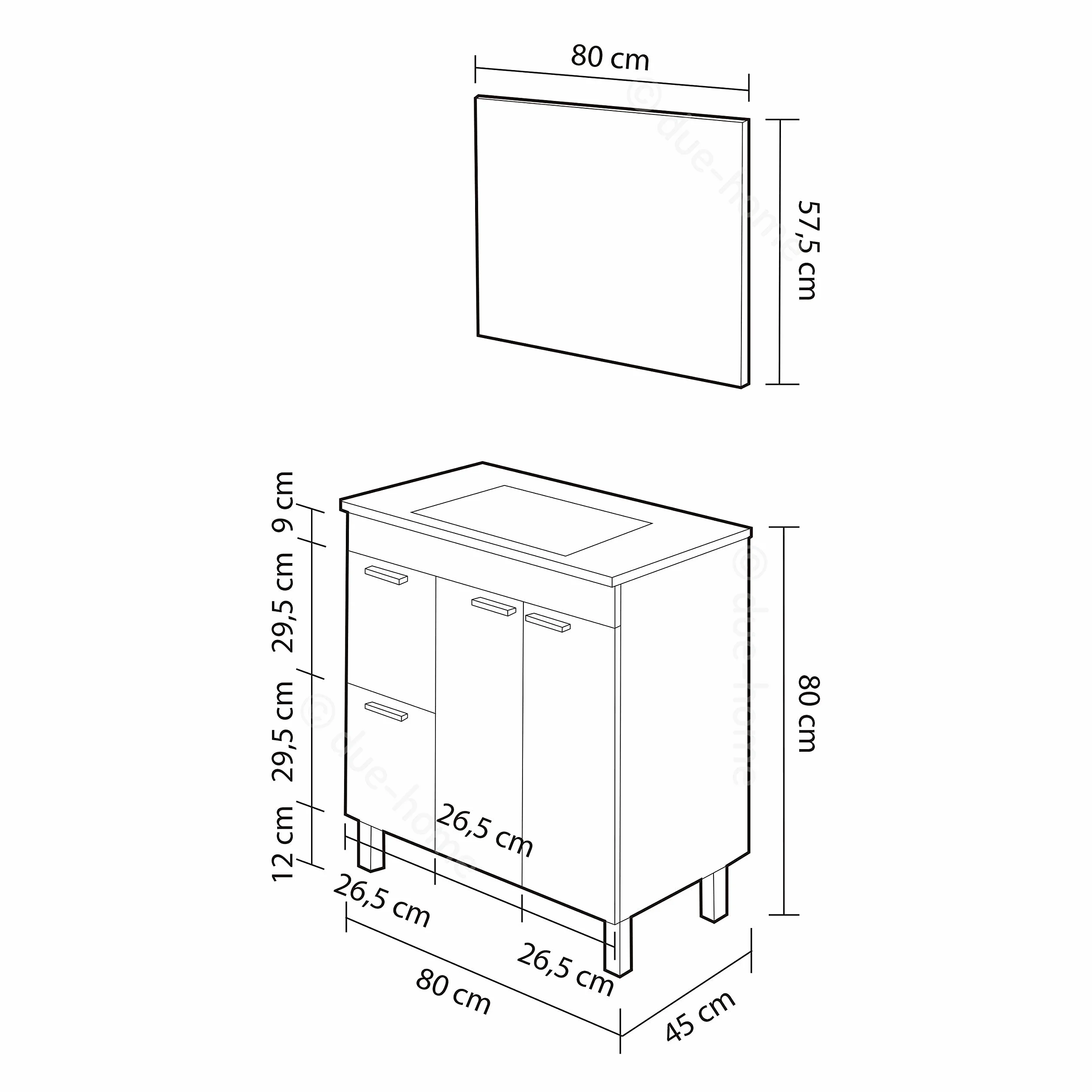 ARKITMOBEL Mueble de Baño con 2 Puertas 2 Cajones y Espejo, Módulo Baño, Color Blanco Brillo, Medidas: 80 x 80 x 45 (Alto x Ancho x Fondo, en centímetros), Modelo Aktiva (Lavabo no Incluido)