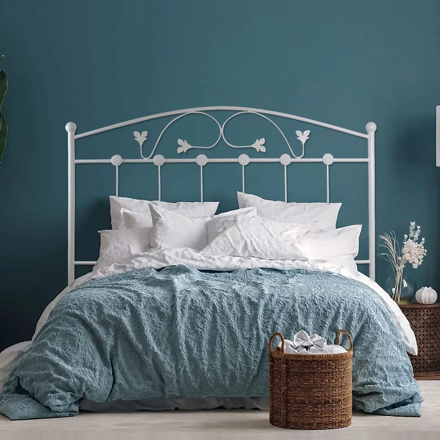 El Herrero Cabecero de Forja Manchego | Cabezal para Cama de Matrimonio e Individual | Producto Artesanal de España Blanco, para Cama de 135 (142cm)