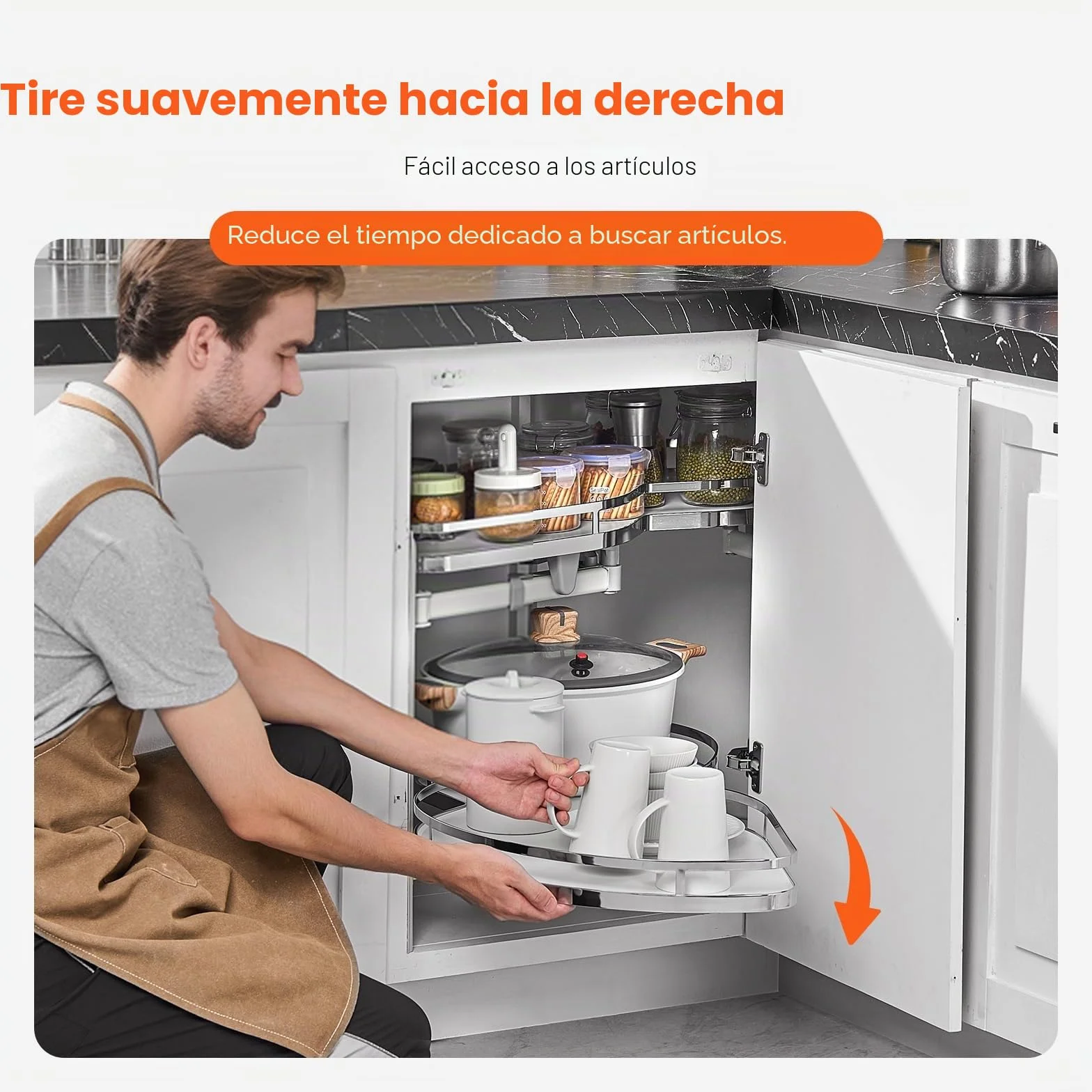 VEVOR Armario de Esquina con Bisagras Abatibles a la Izquierda, Organizador Extraíble para Armarios con Bisagra, Bandeja Abatible de 2 Niveles con Altura Ajustable, a la Izquierda, 850 x 490 x 780 mm