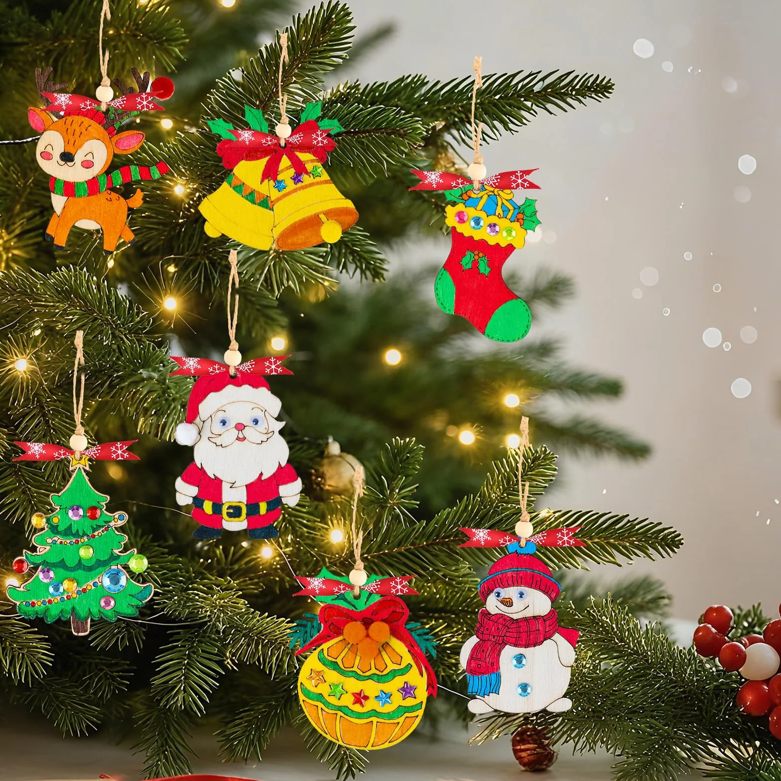 AHIKY 322 Piezas Adornos Navidad Madera para Pintar DIY Colgantes Árbol Decoración Artesanía