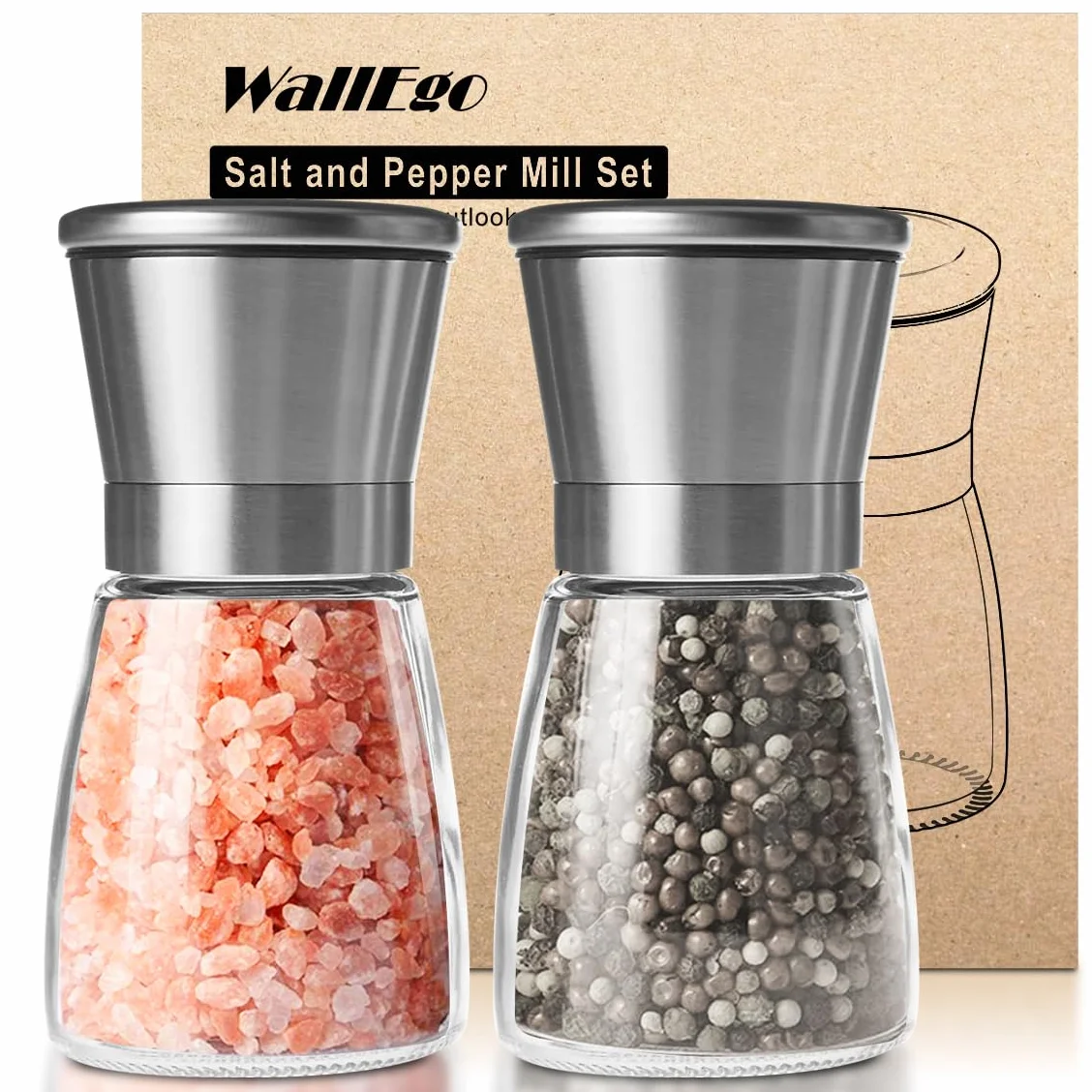 Molinillo Pimienta Núcleo Cerámica Grosor Ajustable 2-pack