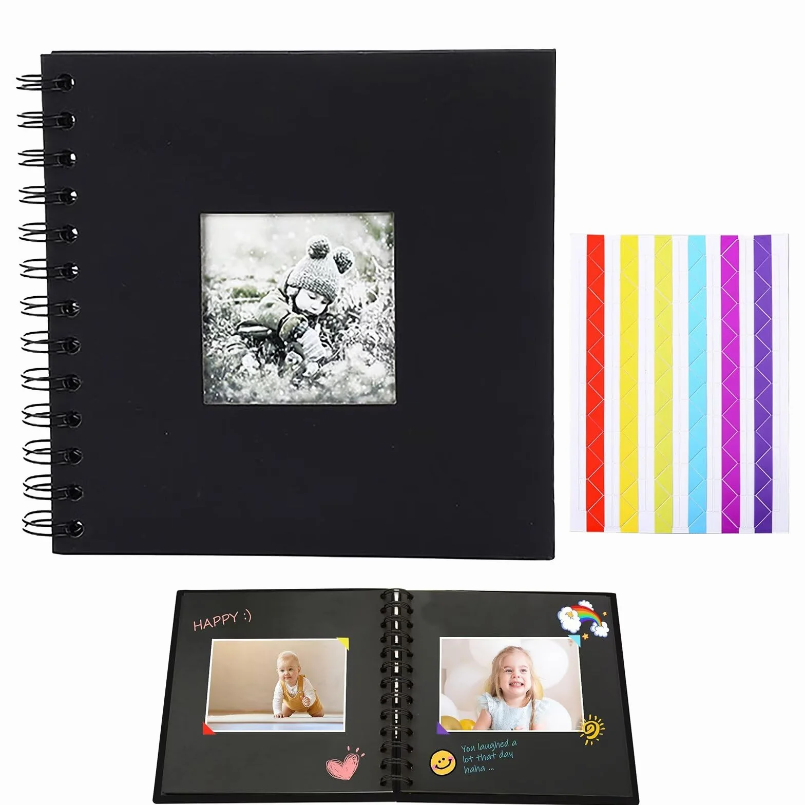 Álbum de fotos para personalizar, 165x165 mm, 20 hojas, páginas negras, libro de recortes para bebé, familia, aniversario, cumpleaños, Día de San