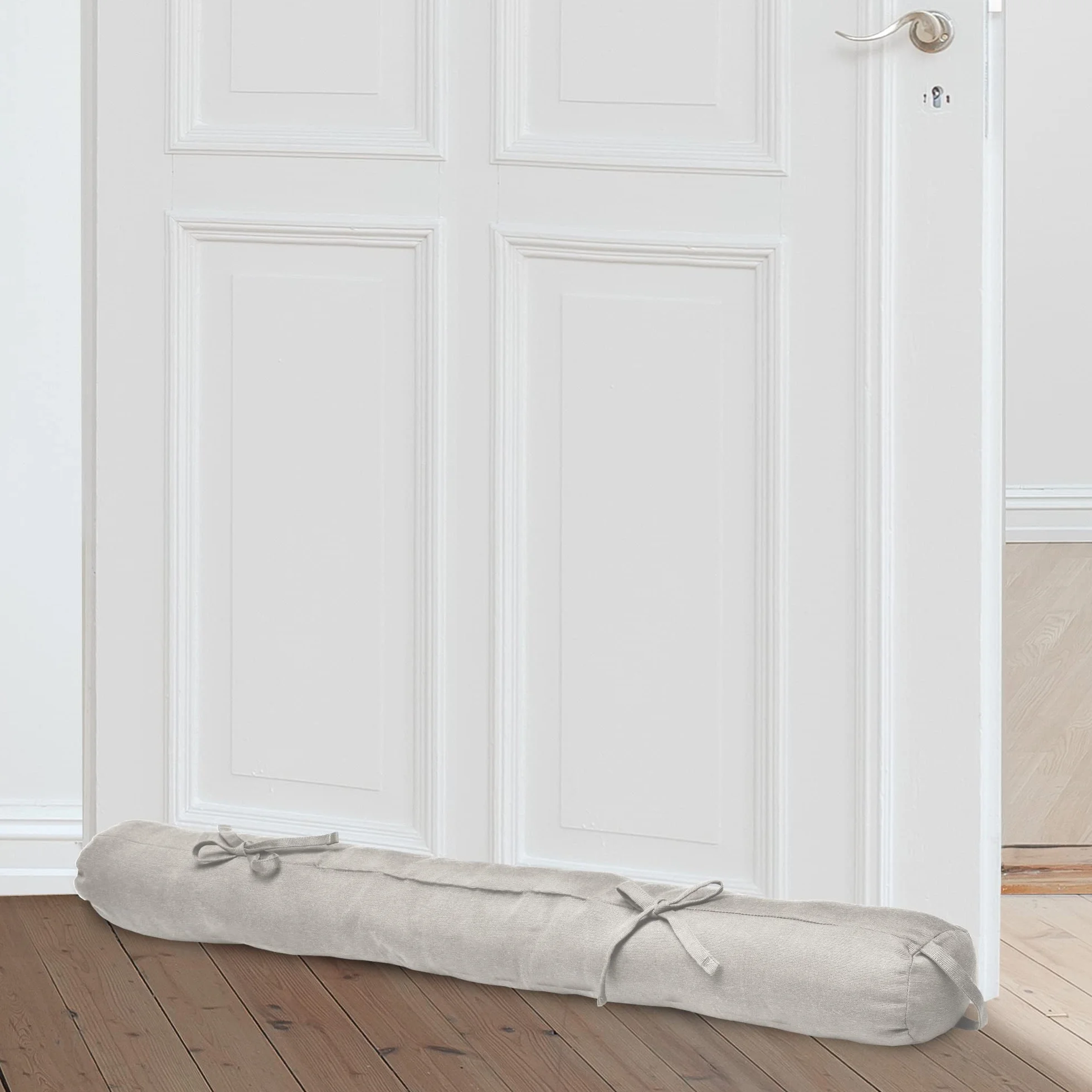 Beautissu Viento Set 2 Burlete Puerta 100x10 cm - Cojín Aislante Topo Burlete Cortavientos Puerta con Asa Transporte Protección Aire Fresco para Ventanas y Puertas Entrada Gris Claro