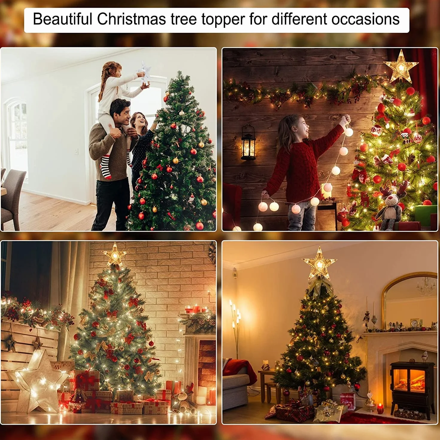 Topper de Estrella para Árbol de Navidad con Purpurina y Luz LED - Decoración Navideña