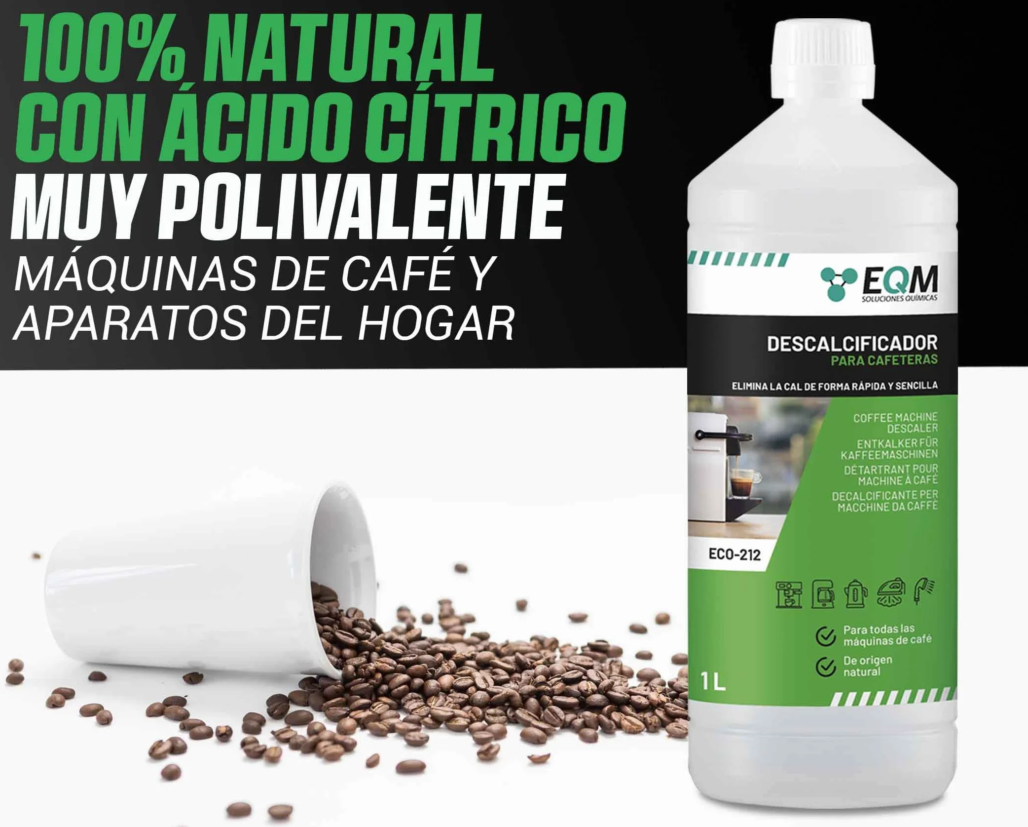 Descalcificador para Cafeteras 1L Origen Natural 100% Compatible con Todas las Máquinas de Café