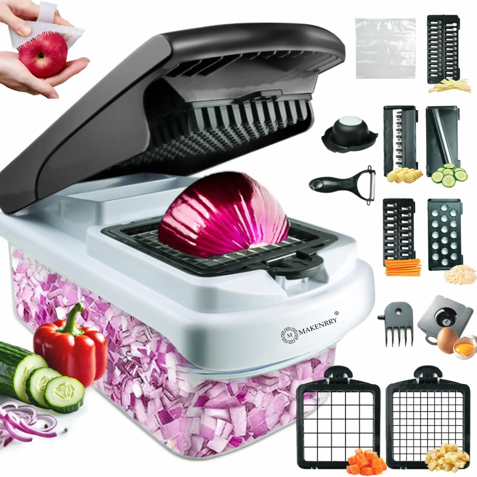 Cortador de Verduras 16 en 1, Picador de Verduras Multifuncional con Cuchillas Intercambiables, Mandolina de Cocina,Corta Verduras Manual para Cocina, Mandolina para Cortes Rápidos y Eficaces
