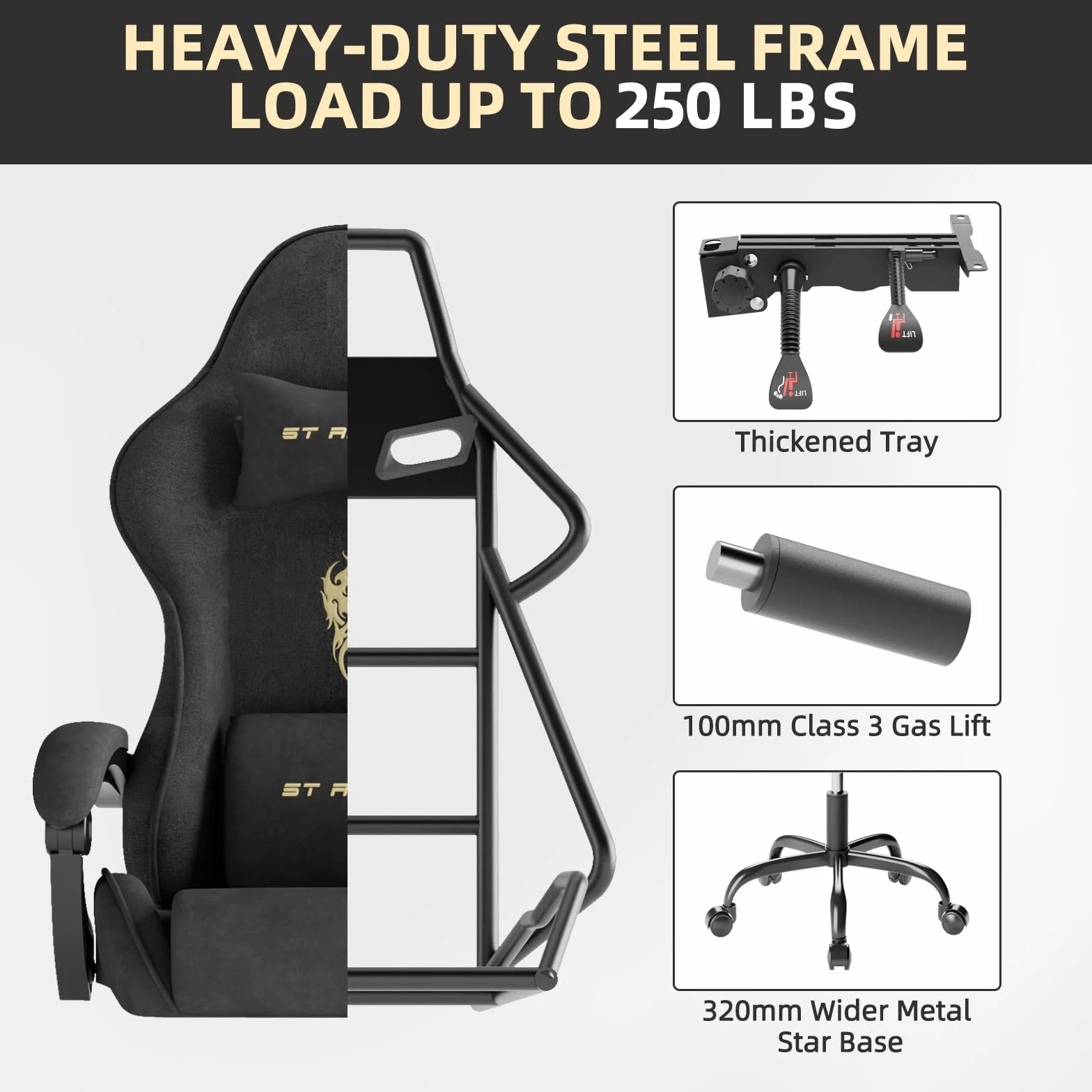 Ferghana Silla Gaming Ergonómica con Masajeador,Silla Gamer de Terciopelo con Soporte Lumbar de Masaje,Reposacabezas,Reposapiés,Silla de Oficina,Silla Ergonómica de PC,Rotación de 360°,Negro