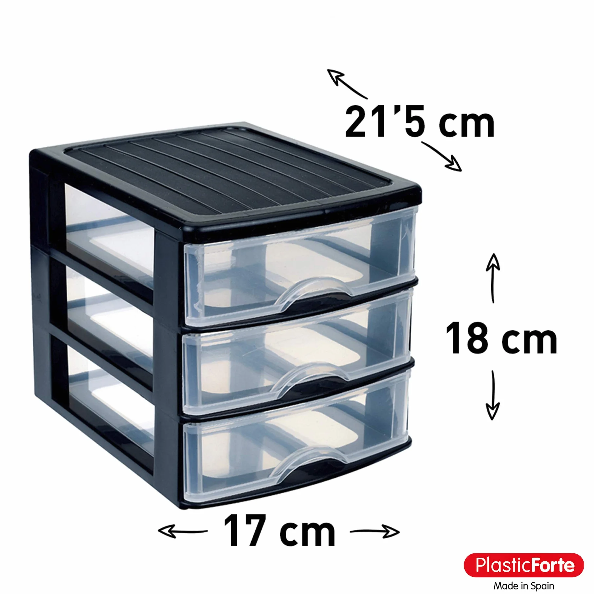 Plastic Forte, Cajonera Guadiana sobremesa, Negro, 3 Cajones