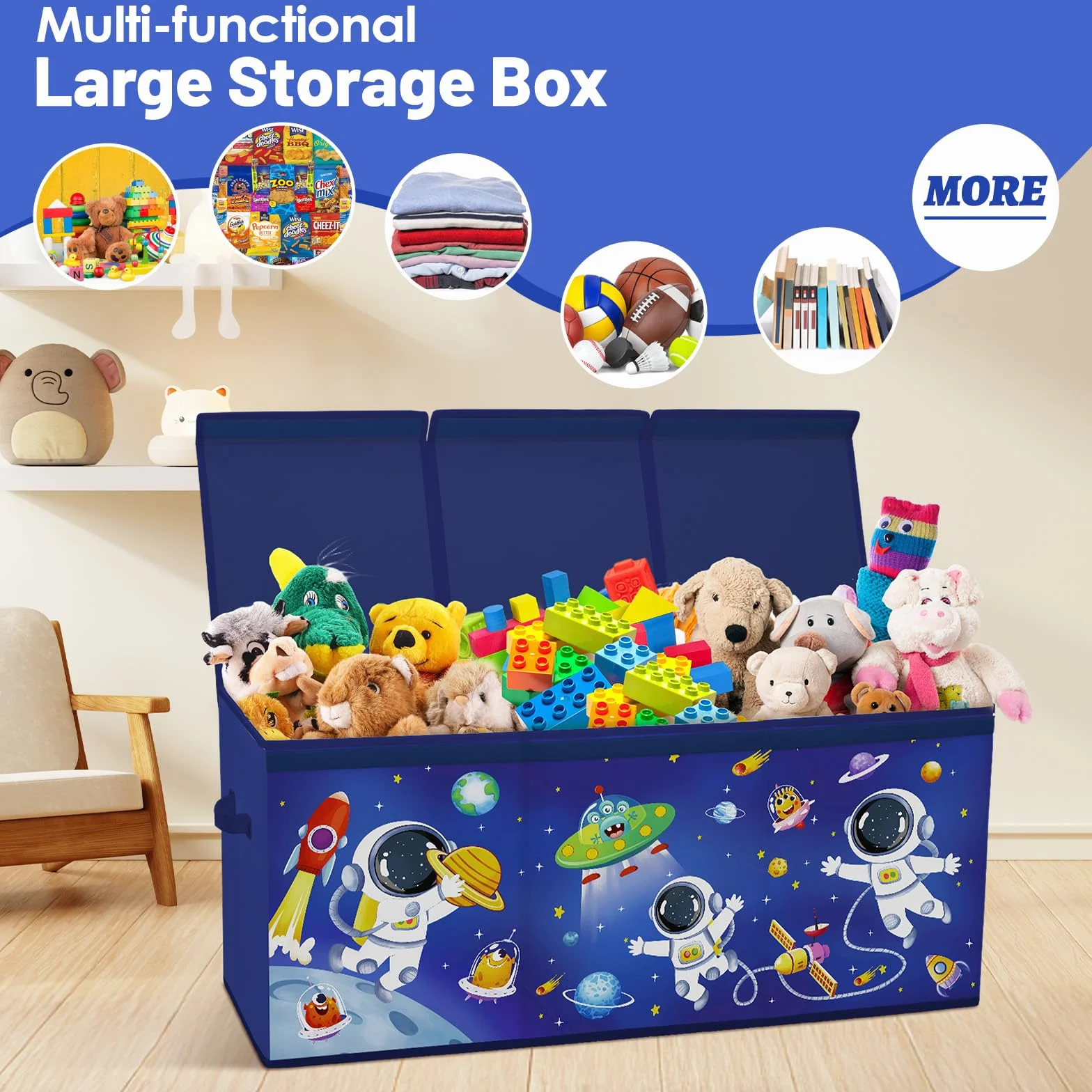 Caja de Almacenaje Juguetes,Baúl de Juguetes Infantil Plegables Grandes con Tapas y Asas para Niños Niñas, Dormitorio, Sala de Juegos, Guardería, Astronauta