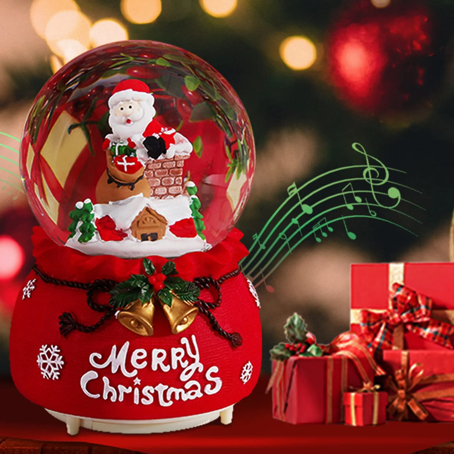Linterna de Navidad Bola de Agua Papá Noel Música Giratoria Intermitente Regalos Decoración Hogar
