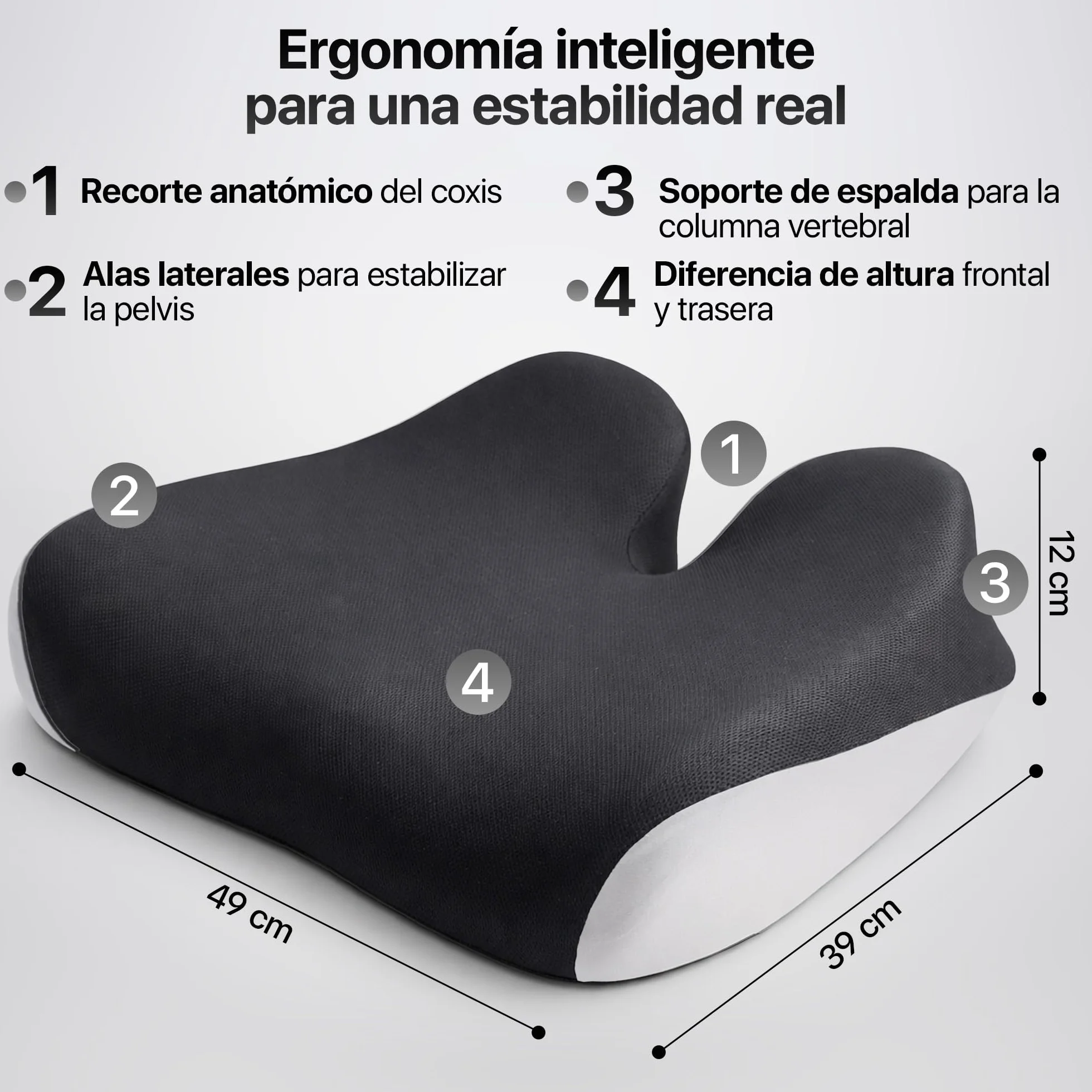Cojin Silla Oficina Viscoelastico Ergonómico Funda Lavable Transpirable Base Antideslizante