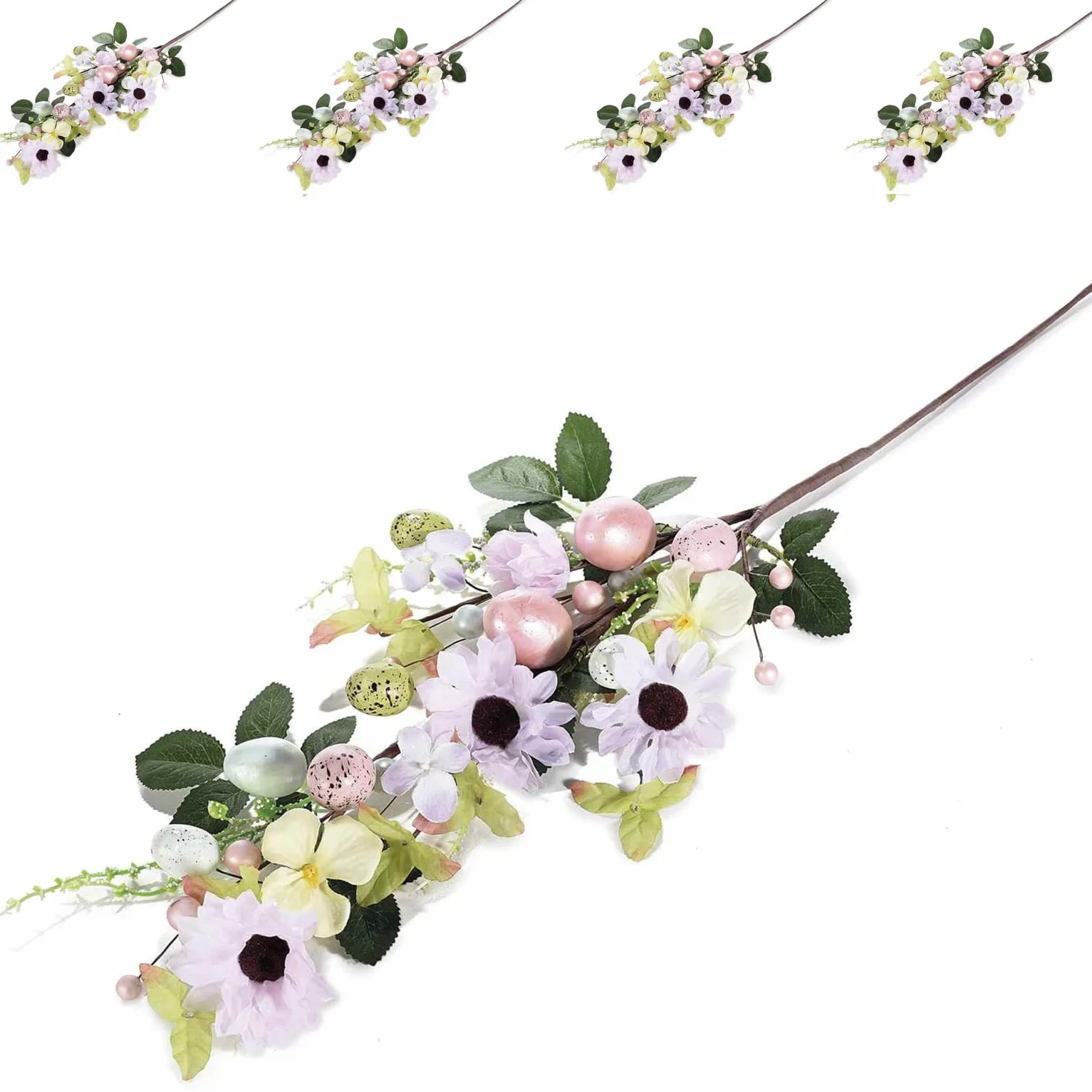 Gruppo Maruccia - Flores de Pascua artificiales - Rama moldeable con huevos y flores - Creaciones DIY, centro de mesa, árboles de Pascua - Juego de 4 piezas