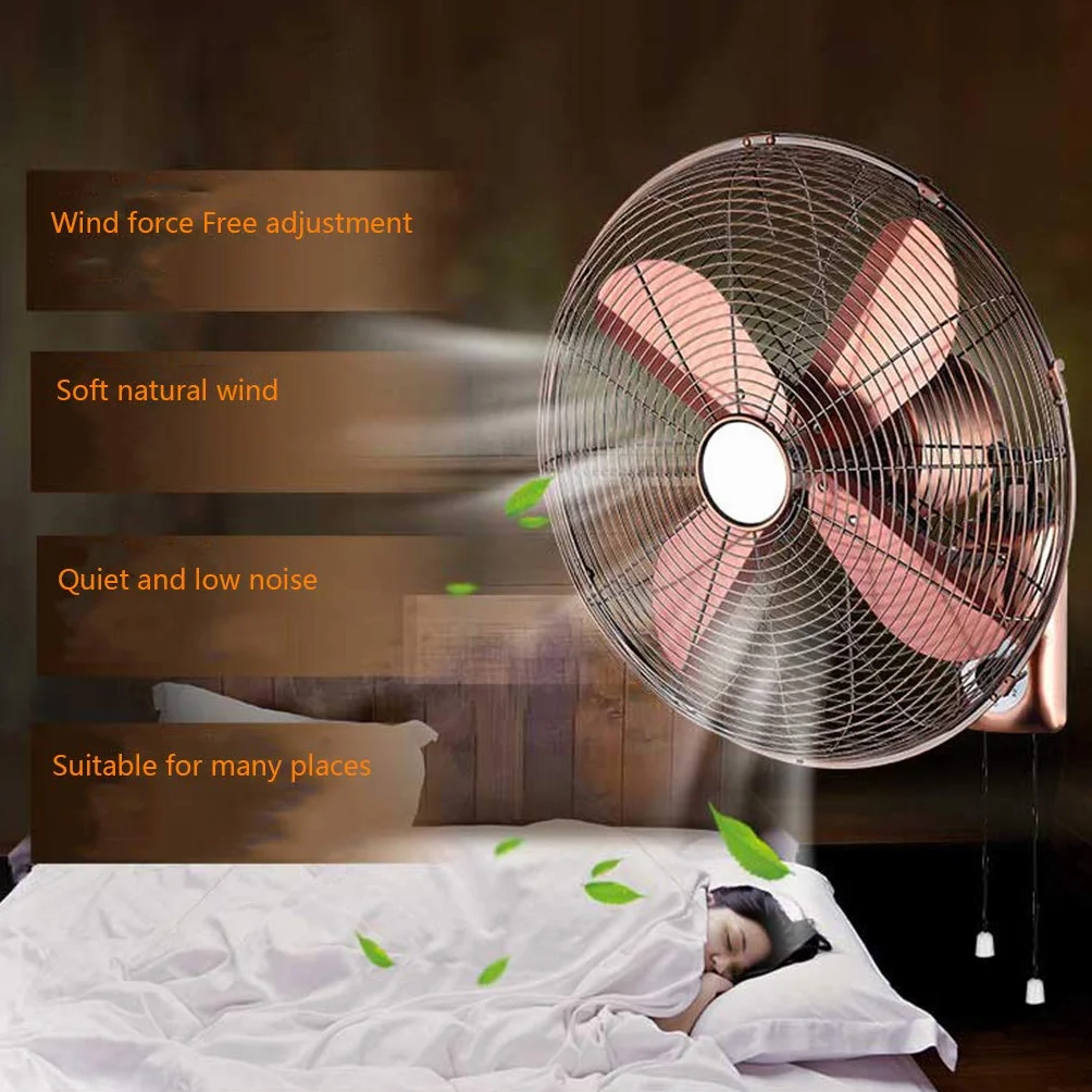 Ventilador eléctrico oscilante de pared con mando a distancia de cobre retro industrial para el hogar 14/16/18 pulgadas