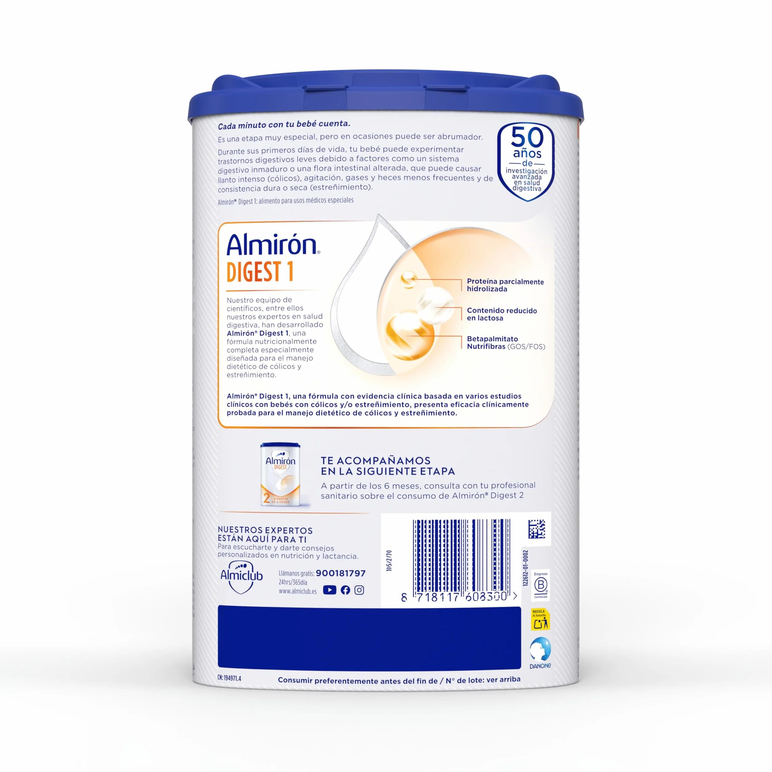 Almirón Digest 1 Leche en Polvo de Inicio Bebé Anti-Cólico y Estreñimiento 800g