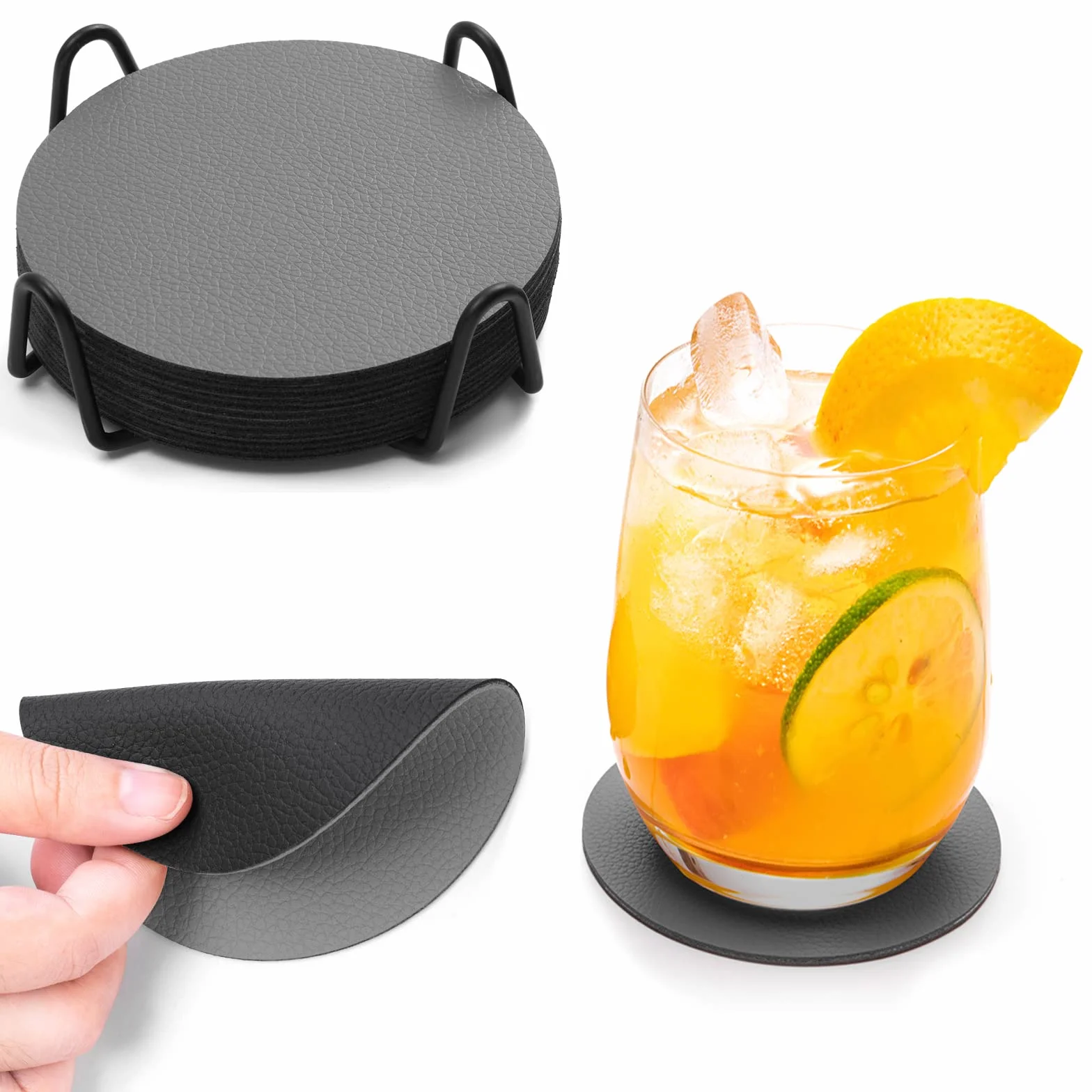 Posavasos Juego de 12 con Soporte, Doble Cara Antideslizant Bebidas Posavasos Originales