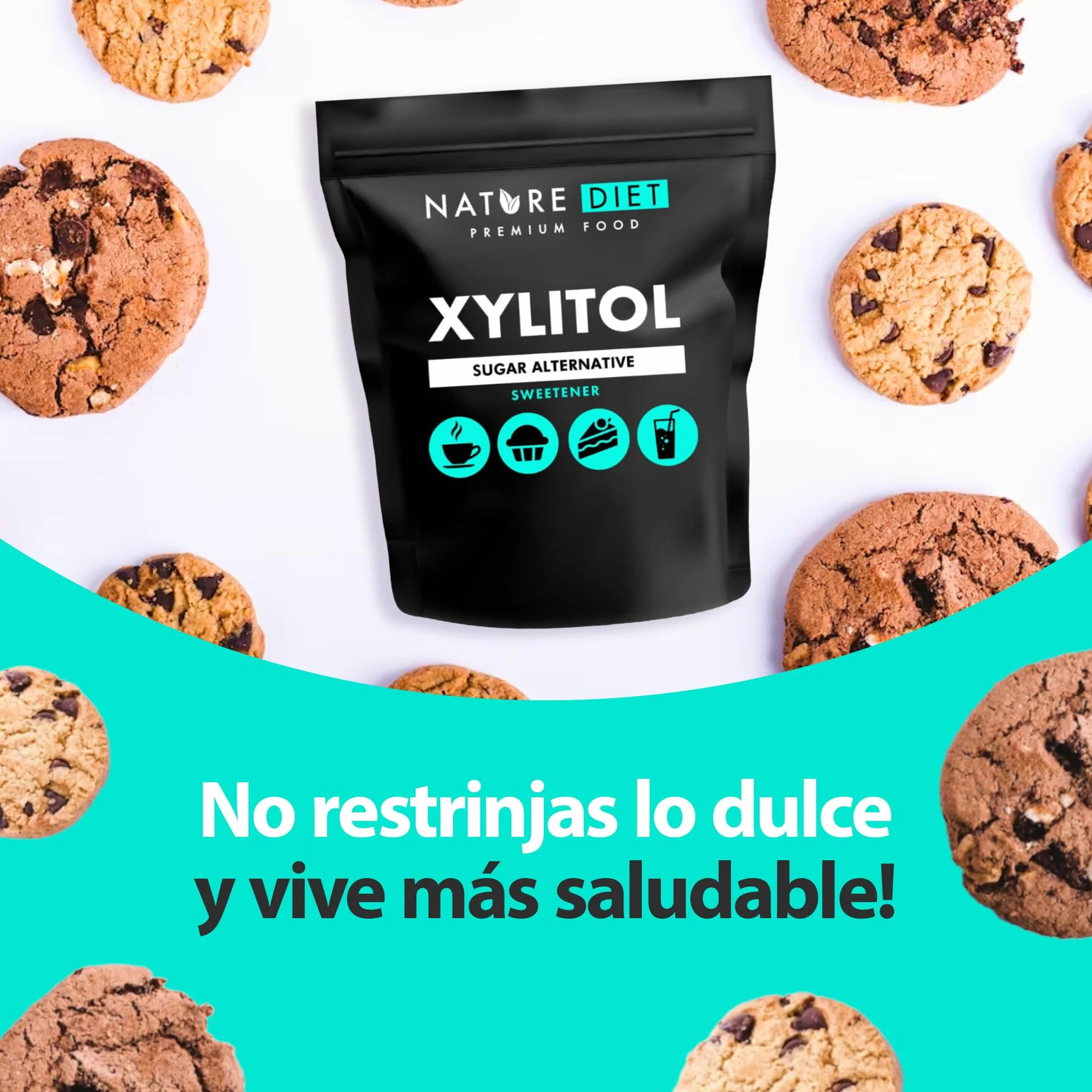 Nature Diet Xylitol 2 x 1 kg Sustituto del Azúcar Edulcorante de Origen Vegetal Bajo Índice Glucémico