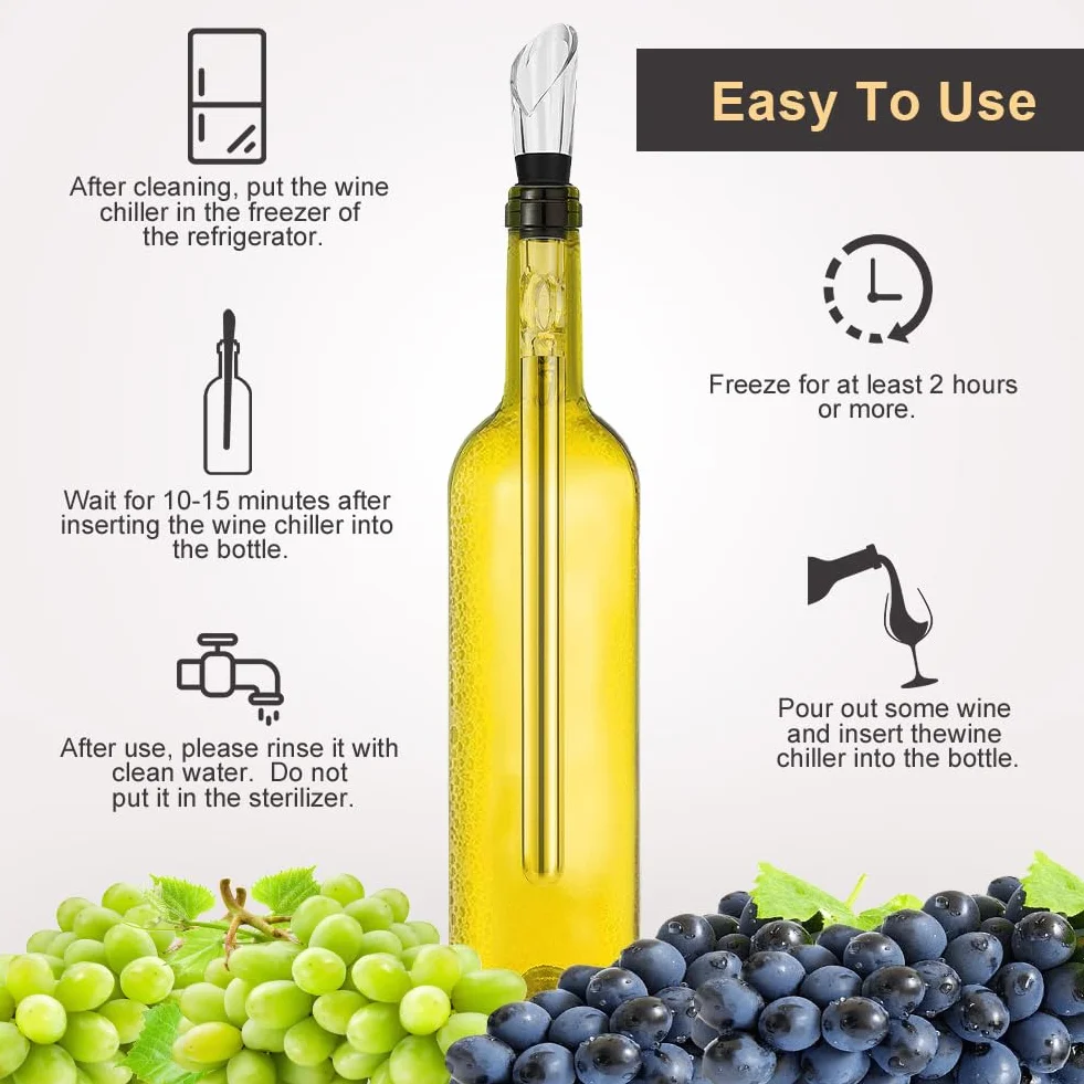 HOTUT Enfriador de Vino con Varilla de Enfriamiento, 2PCS Acero Inoxidable Antigoteo