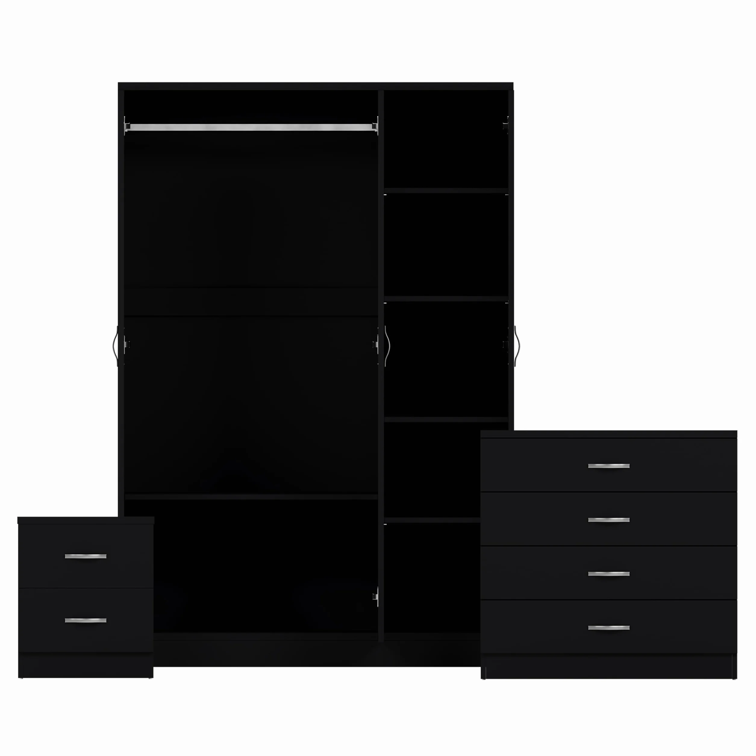 Vida Designs Riano - Juego de dormitorio de 3 piezas (mesita de noche de 2 cajones, cómoda de 4 cajones, armario de 3 puertas), color negro (5)