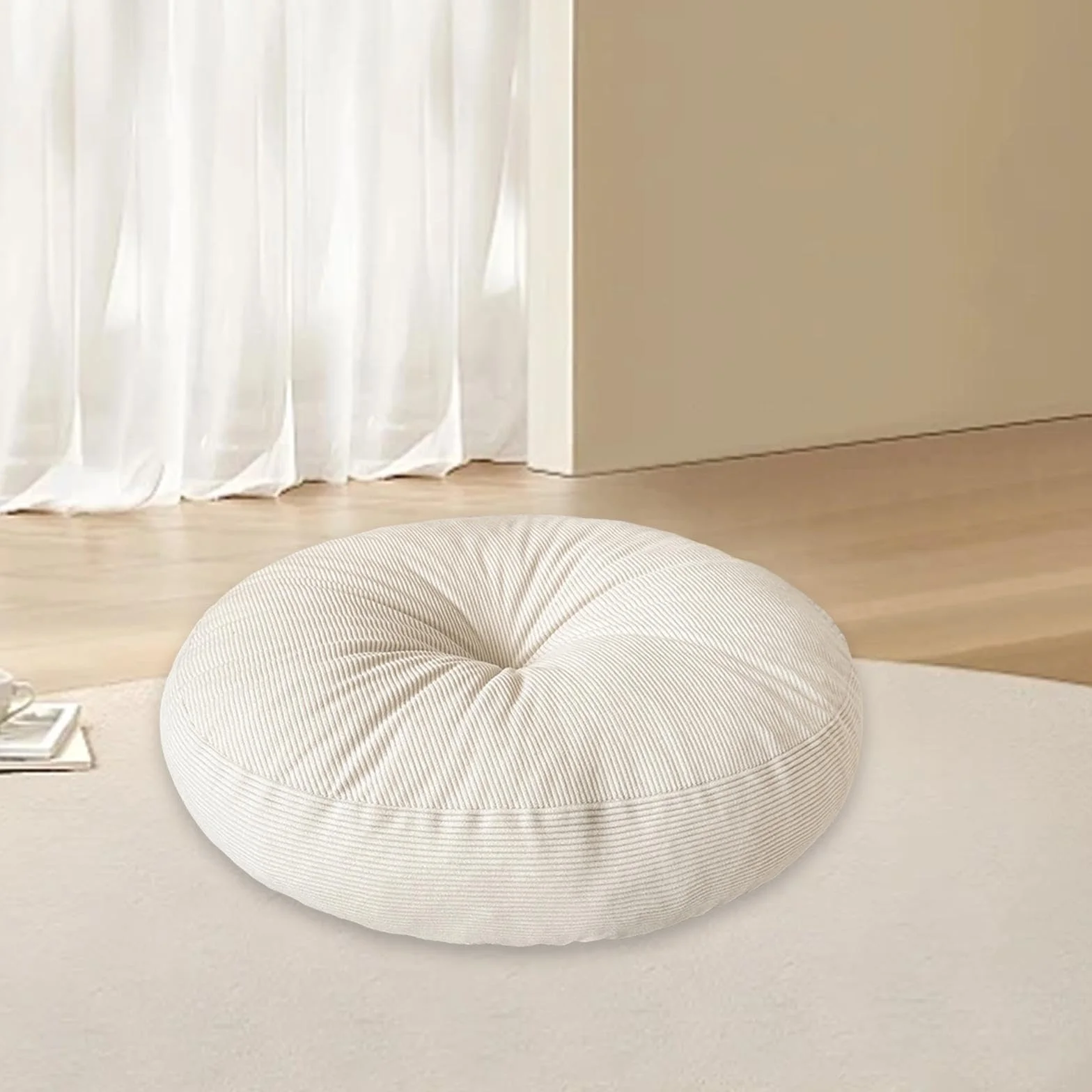 Milageto Cojín de Suelo Redondo para Meditación, Asiento Suave Grande, Beige