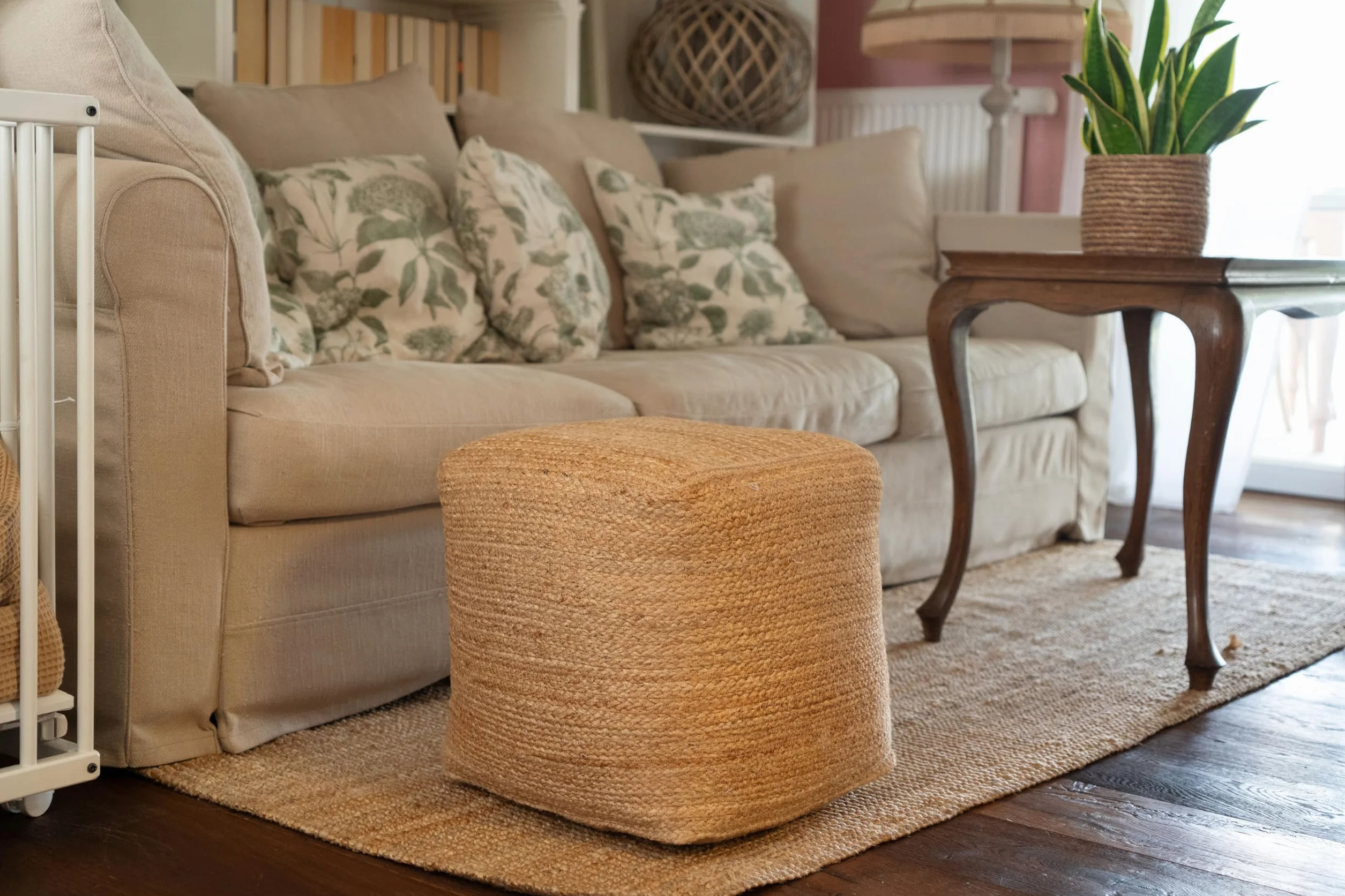 Decorasian Puf Reposapiés trenzado de yute estilo bohemio Cubo