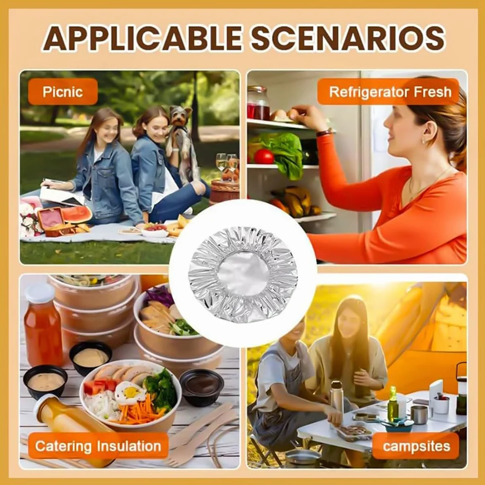 Fundas de Papel de Aluminio Reutilizables para Alimentos - Tapas Elásticas Térmicas 110°C, Aptas para Microondas, Cubre Platos y Cuencos 11-28 cm (30pcs)