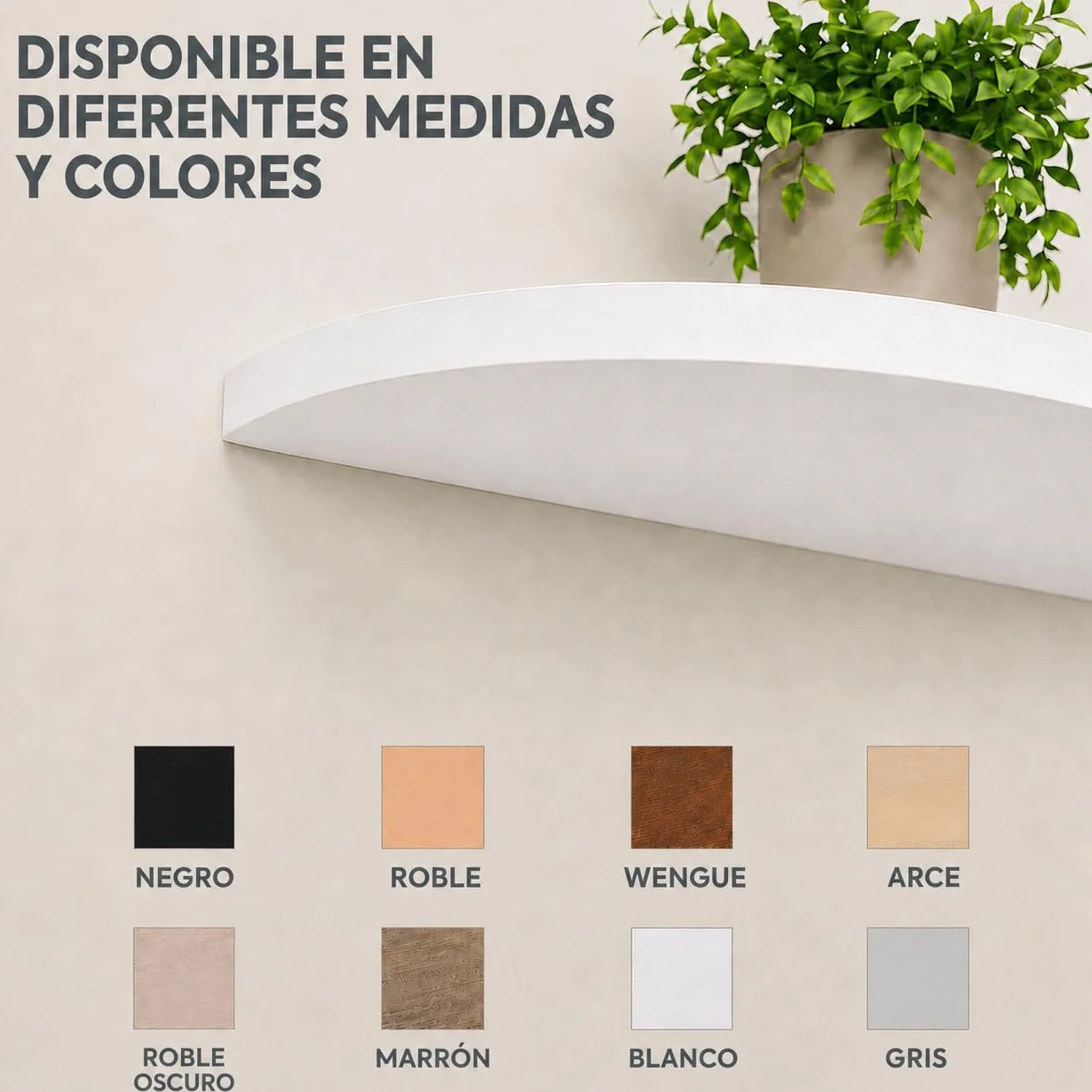 HERSIG - Estante Curvo Flotante de Pared Arce Balda para Baño o Dormitorio Fijación Oculta y Resistente de hasta 10 kg - 80x23,5 cm