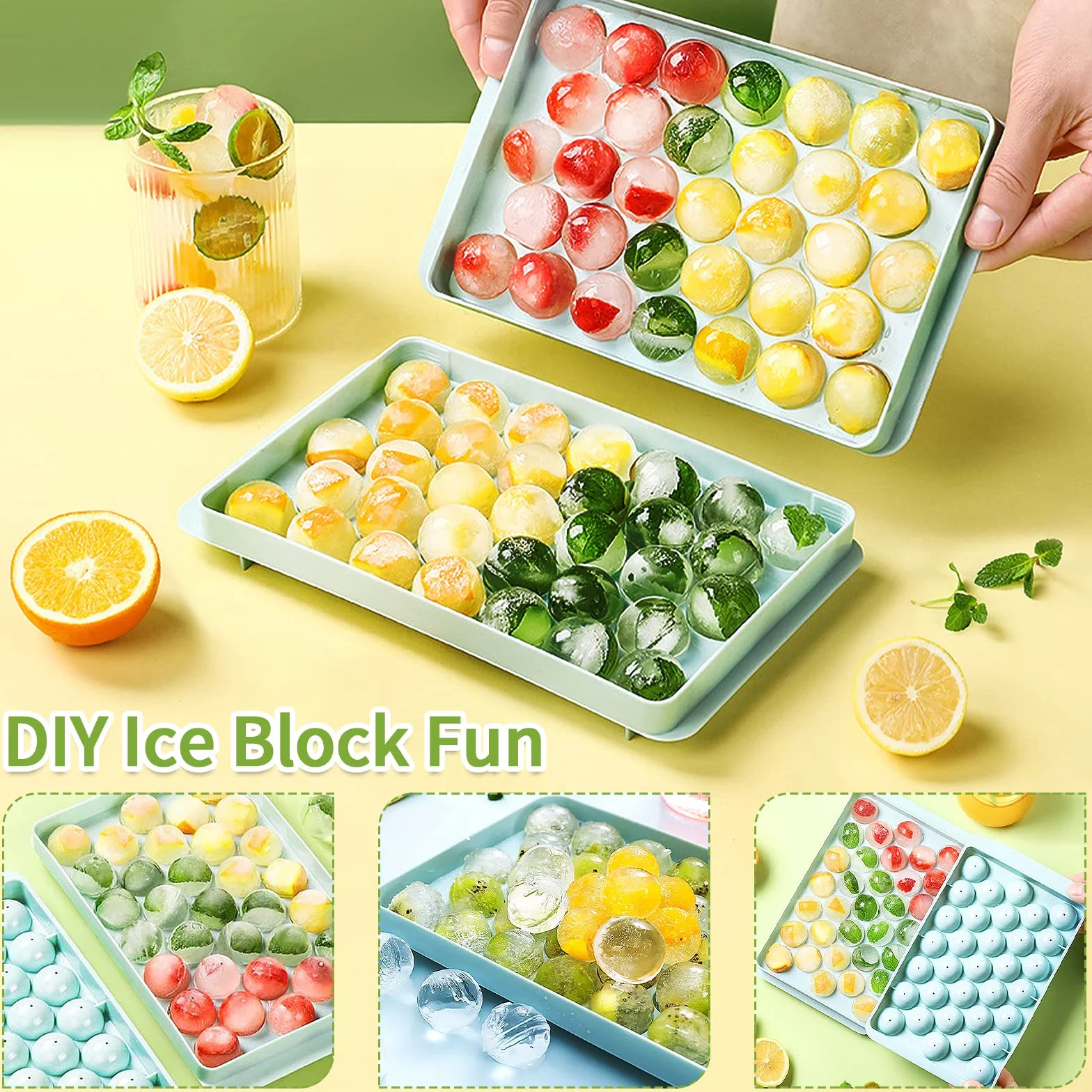 FAMKEEP Bandeja de Cubitos de Hielo 6 Piezas con Tapa, Molde Redondo para Hielo para Congelador Whisky Cócteles